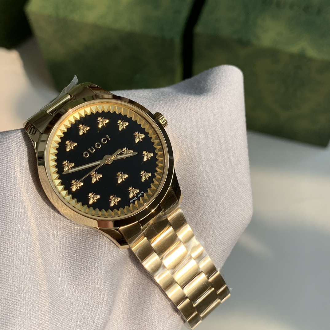 gucci デジタル 腕時計偽物 ウォッチ ゴールド色のスチールバンド 防水 人気品 シンプル レディース ブラック_7