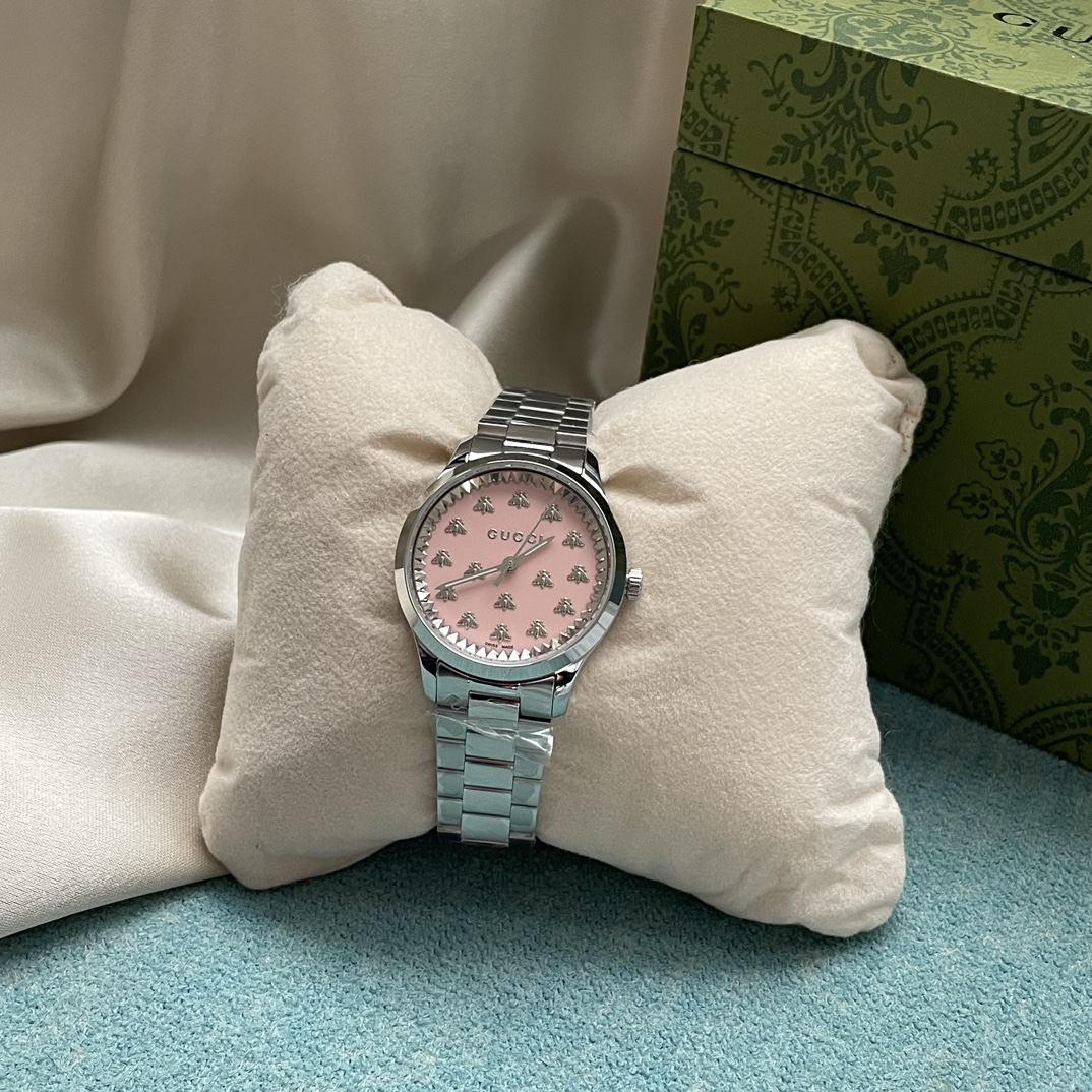 gucci ブランド 時計 レディース偽物 ウォッチ シルバー色のスチールバンド 防水 人気品 シンプル レディース ピンク_2
