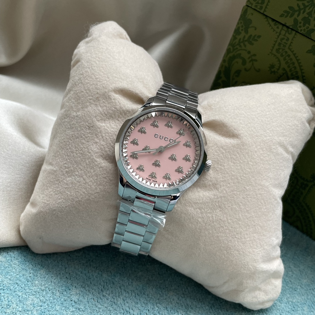 gucci ブランド 時計 レディース偽物 ウォッチ シルバー色のスチールバンド 防水 人気品 シンプル レディース ピンク_3