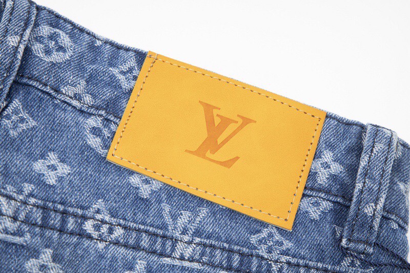 ルイヴィトンデニム偽物 ズボン デニム素材 プリント 筒形 LV&Supremeコラボ ジーンズ カップル ブルー_7