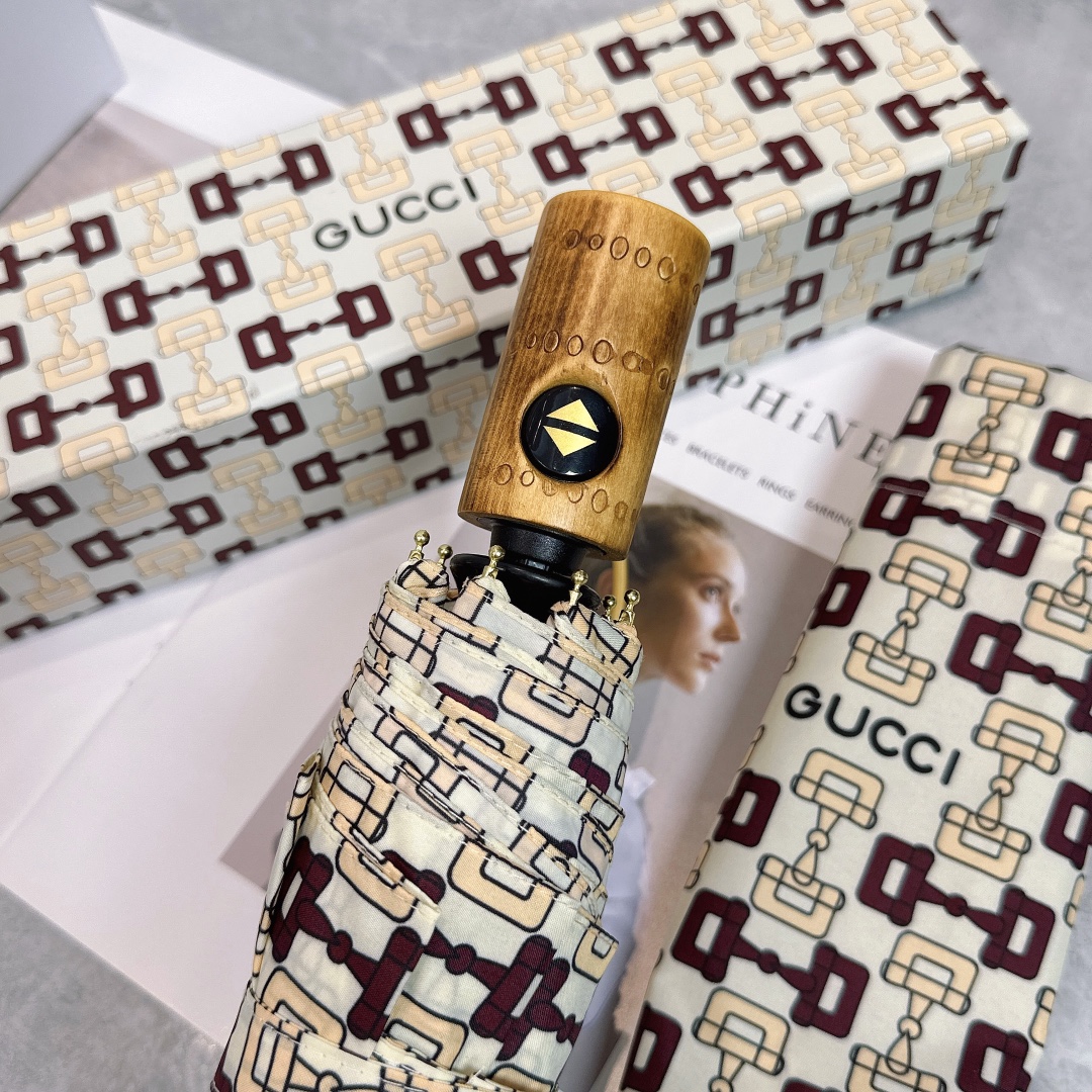 gucci 折りたたみ 傘激安通販 全自動折り傘 晴雨兼用 花柄  シンプル 遮光遮熱 熱中症対策 日焼け止め ベージュ色_3