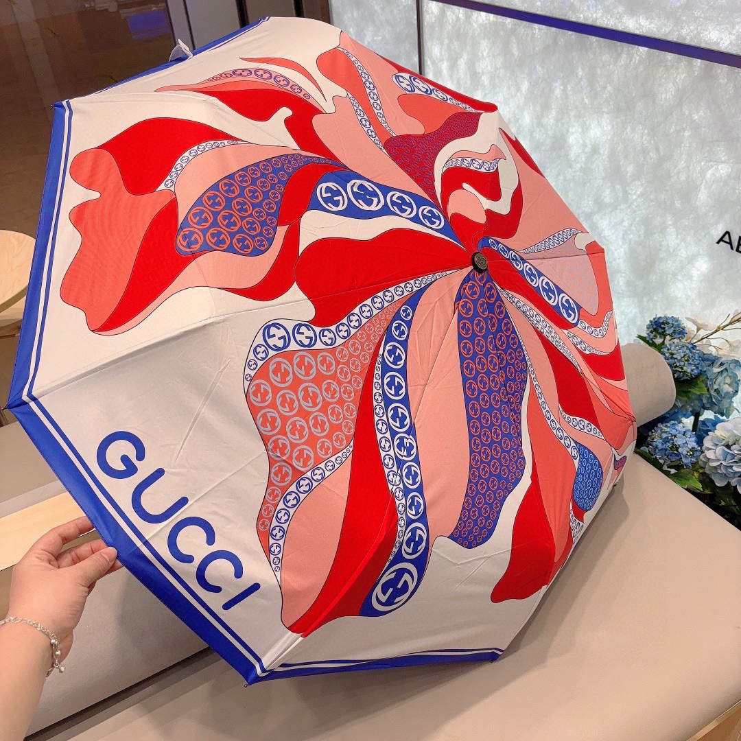 GUCCIグッチ 日傘偽物 三つ折り  収納ポーチ付き カラフル 日焼け止め 携帯便利 UVカット率 100% ブルー_9