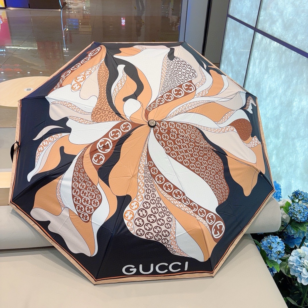 GUCCI傘 イラスト 簡単偽物 三つ折り  収納ポーチ付き カラフル 日焼け止め 携帯便利 UVカット率 100% ブラック_8