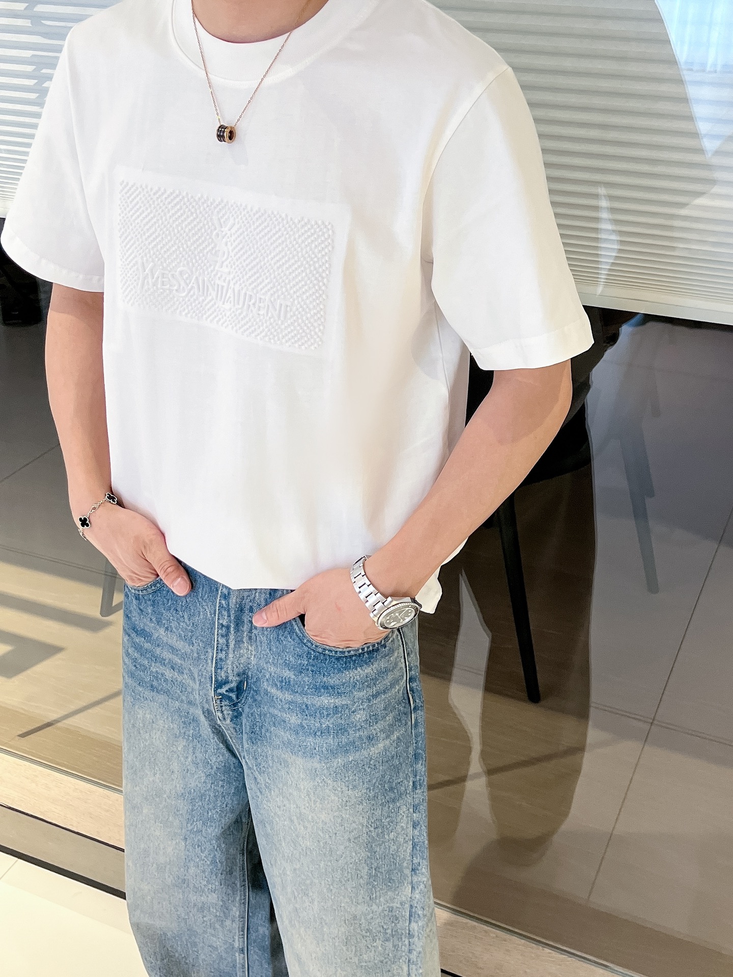 イヴ サン ローラン t シャツ偽物トップス 短袖 最新デザイン ロゴプリント 柔らかい 純綿 メンズ ホワイト_7