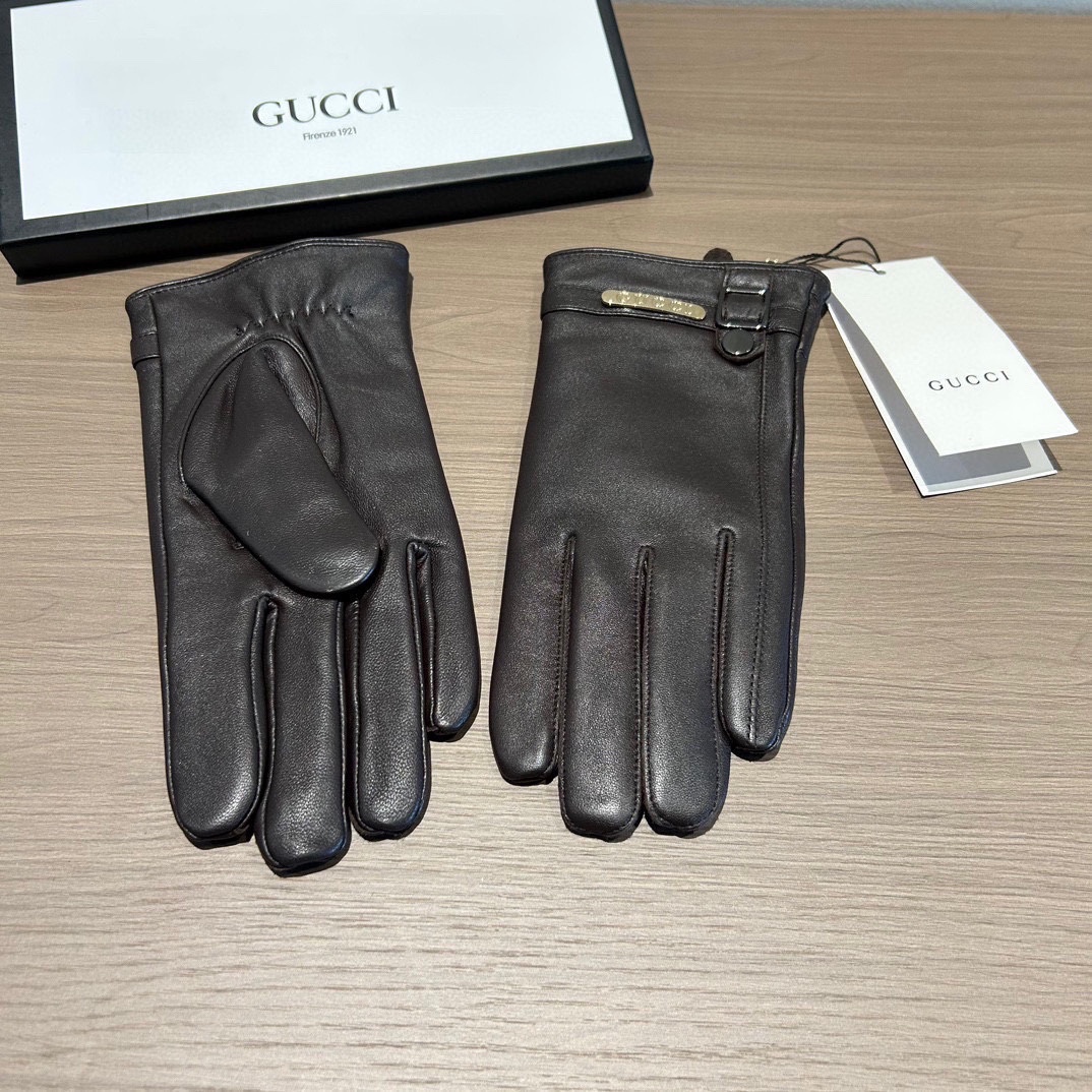 おすすめ‼ gucci手袋スーパーコピー 冬グローブ ウール 全指 防寒手袋 レザー 暖かい シンプル メンズ ブラック_4