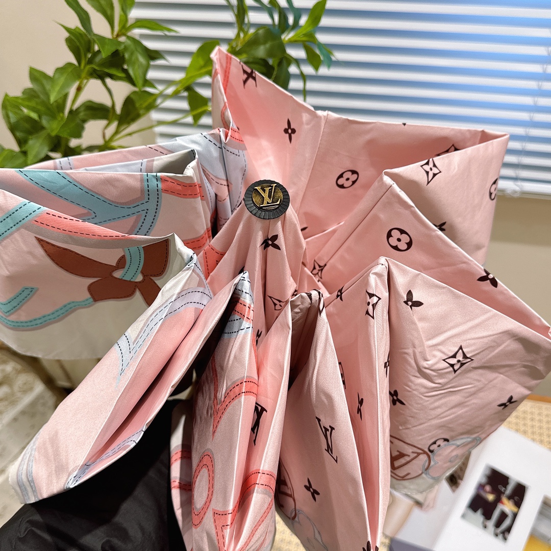 個性的 傘 ヴィトンコピー 折り畳み傘 遮光 遮熱 可愛い シンプル 花柄 プリント 日傘兼用雨傘 ピンク_7