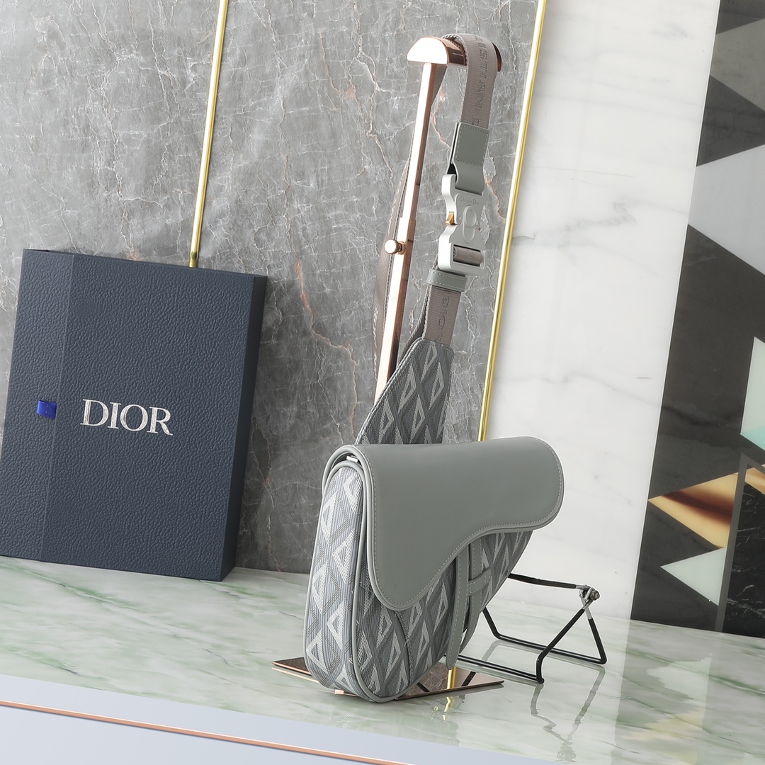 dior バッグコピー 斜め掛けバッグ 牛革 ロゴプリント ナイロン肩紐 型番1ADPO093 シンプルながら人気 グレイ_2