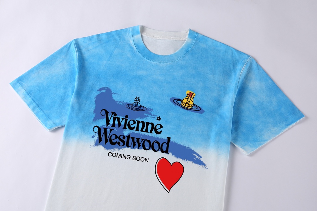 人気定番 vivienne westwood t シャツスーパーコピー 純綿 トップス 品質保証 プリント 男女兼用 シンプル ブルー_3