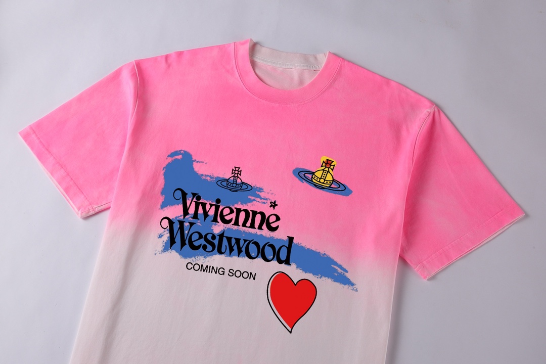 人気定番 vivienne westwood t シャツ メンズ偽物 純綿 トップス 品質保証 プリント 男女兼用 シンプル ピンク_3