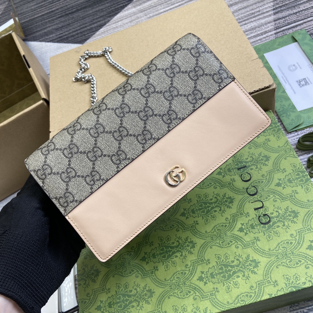 gucci 財布 レディース偽物 コード790060 花柄  長財布 斜め掛け レザー 牛革 チェーンバッグ グレイ_4