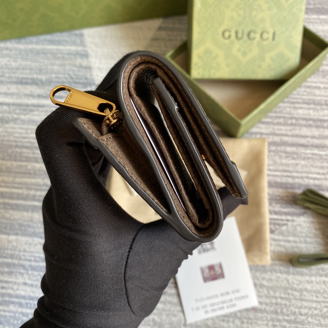 特別価格アイテム gucci さくらんぼ 財布スーパーコピー コード644334 三つ折り 牛革 レザー 財布 花柄 ブラウン_3