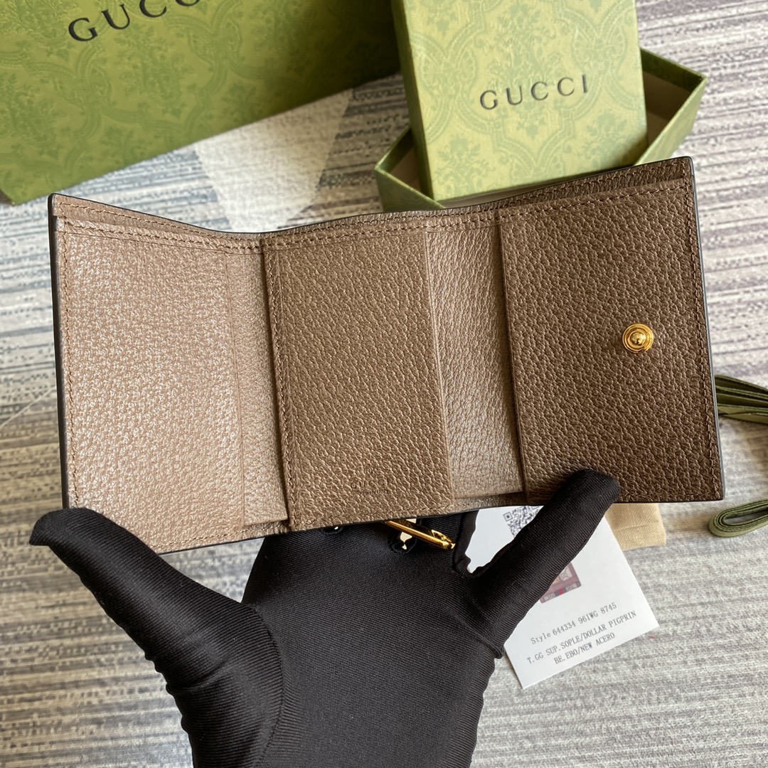 特別価格アイテム gucci さくらんぼ 財布スーパーコピー コード644334 三つ折り 牛革 レザー 財布 花柄 ブラウン_6