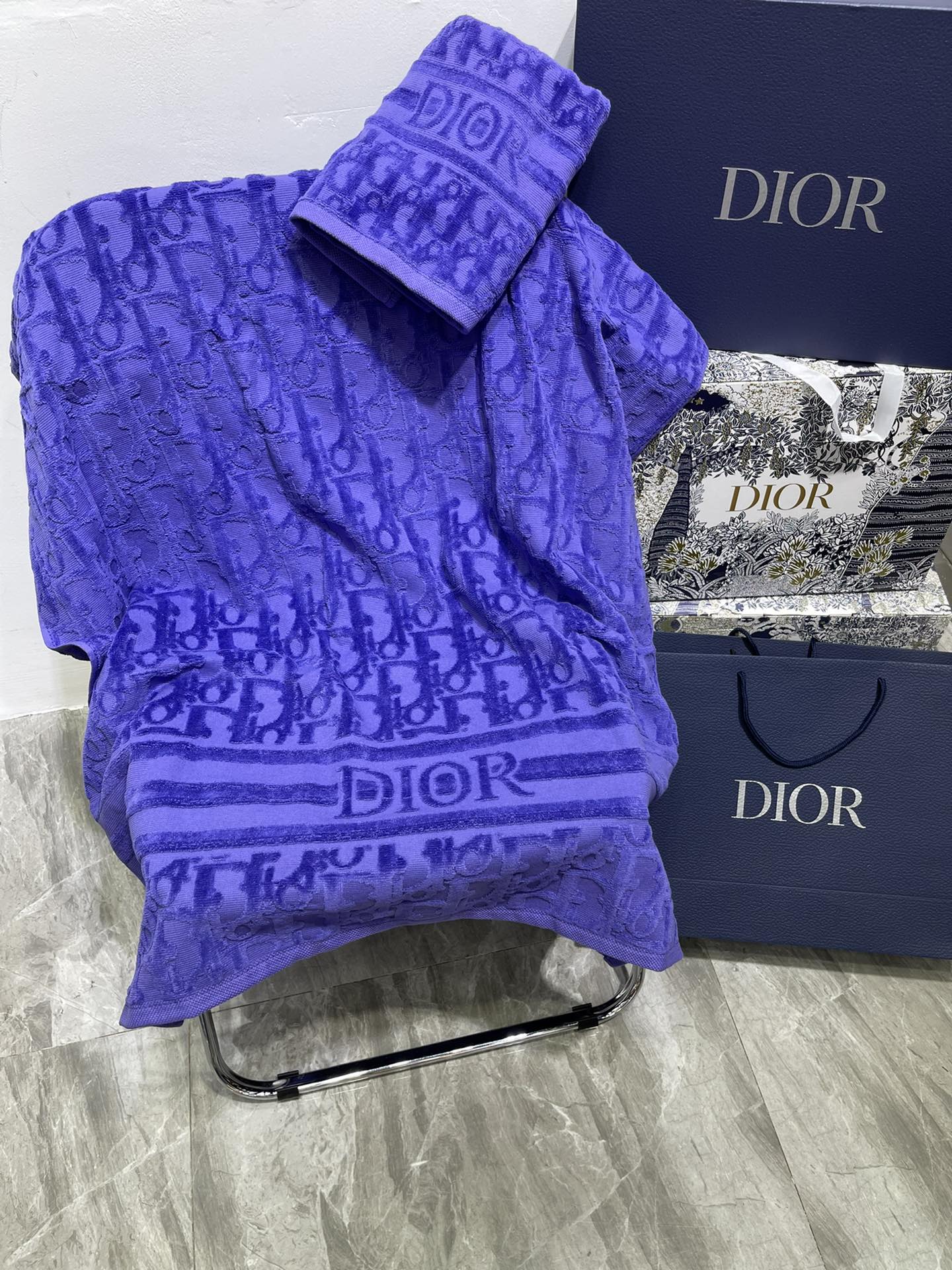 dior バス タオルＮ級品 2枚セット 純綿 ふわふわ 大判 吸水速乾 シンプル プレゼント ブルー_3