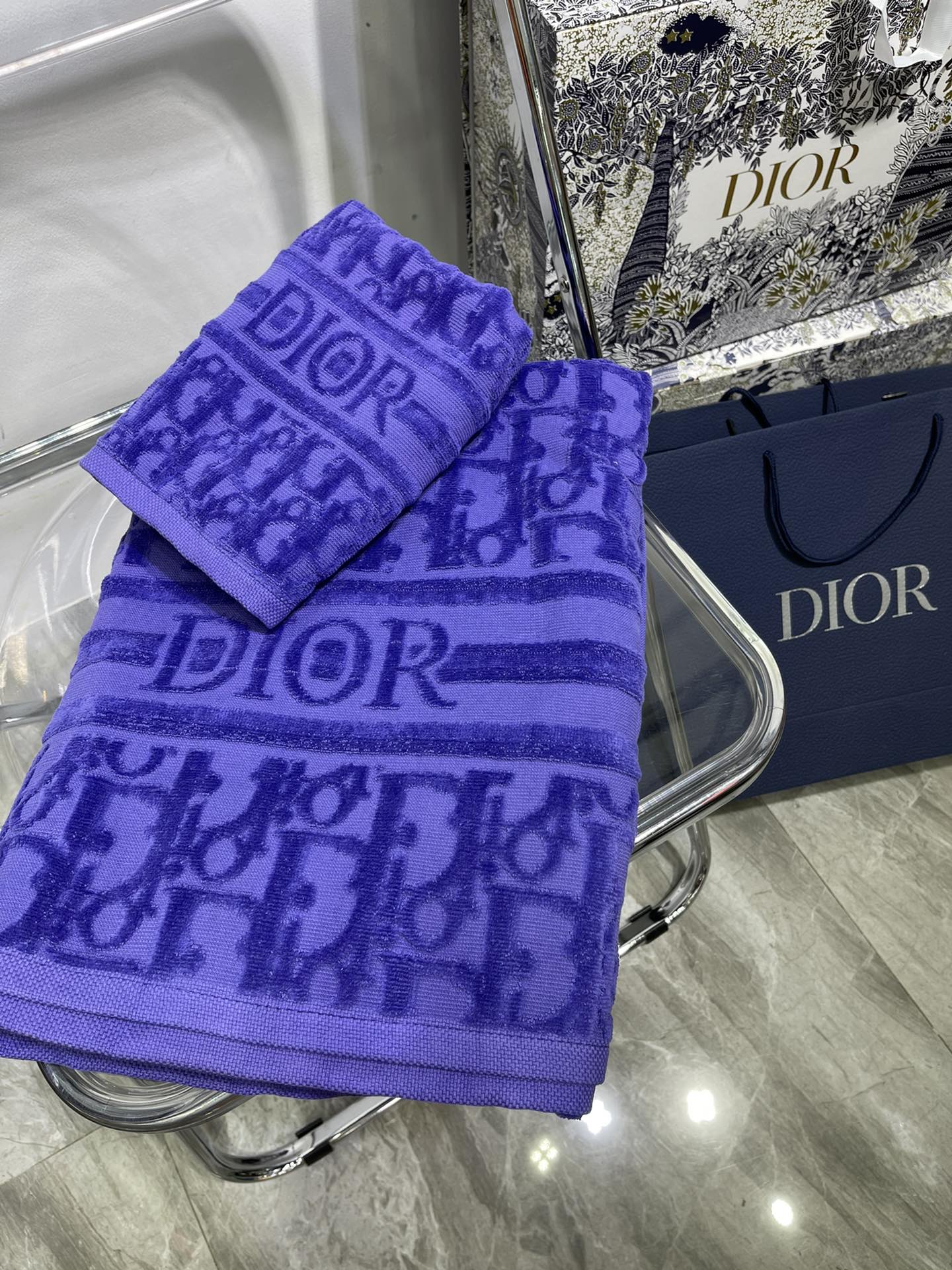 dior バス タオルＮ級品 2枚セット 純綿 ふわふわ 大判 吸水速乾 シンプル プレゼント ブルー_6