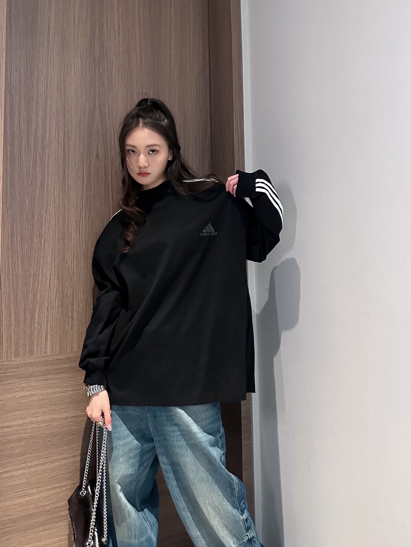 バレンシアガtシャツサイズ感激安通販 長袖 BALENCIAG*ADIDAコラボ トップス 純綿 スポーツ服 ブラック_1