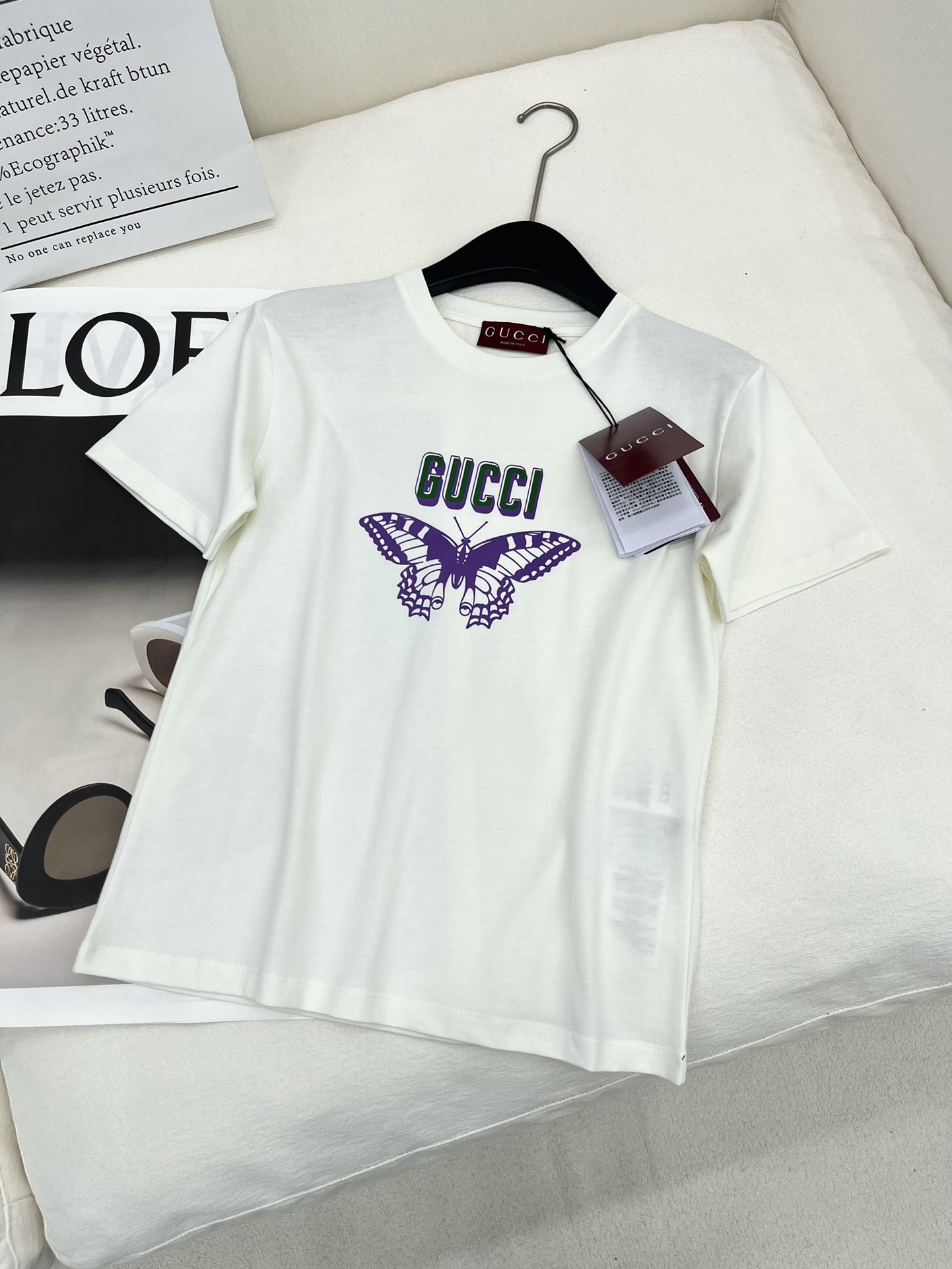 2024年新品 gucci t シャツ偽物 柔らかい 純綿 トップス 蝶々プリント シンプル ホワイト_1