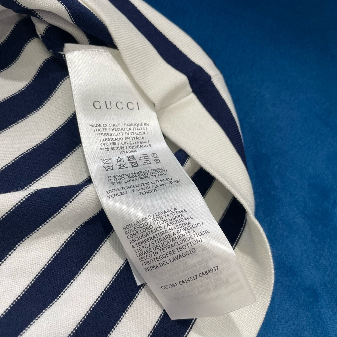 gucci t シャツ レディース偽物 柔らかい トップス 夏服 襟付き 半袖 夏 縞模様 ロゴ刺繡 ブラック_7