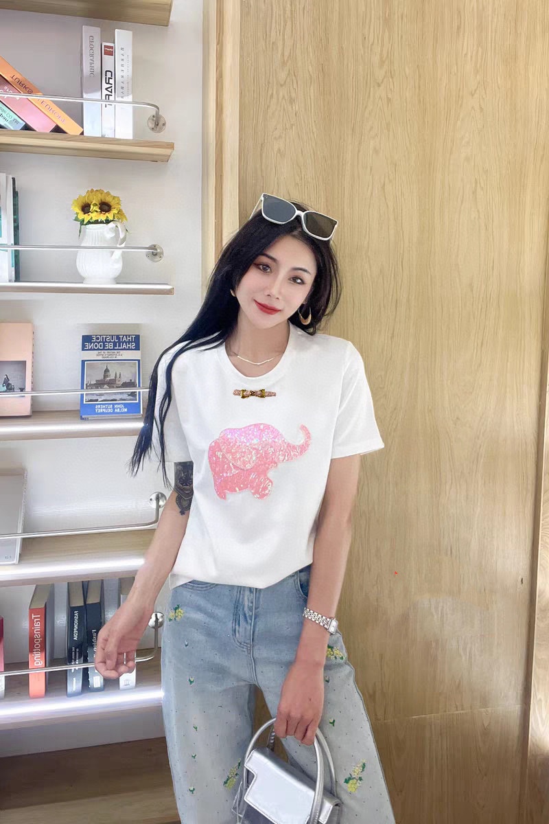 8750 gucci t シャツ オレンジコピー 人気トップス 綿100％ 象プリント 快適 シンプル 通気性いい ホワイト_2