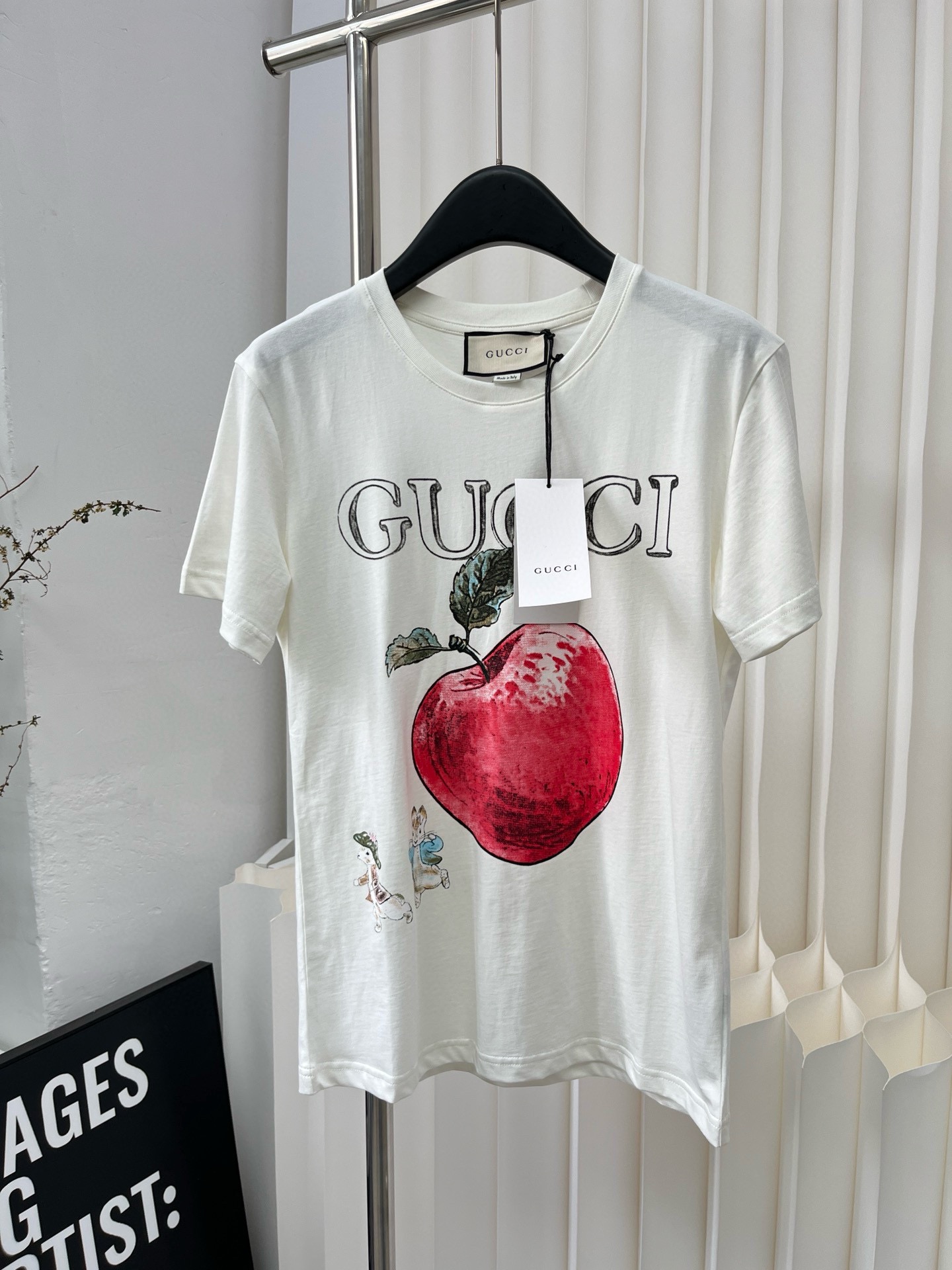 gucci t シャツ テニスコピートップス 綿100％ リンゴプリント 半袖 シンプル 人気 柔らかい ホワイト_1