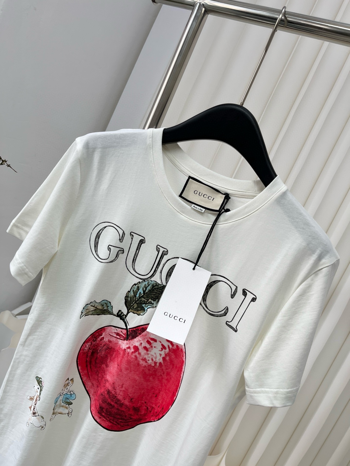 gucci t シャツ テニスコピートップス 綿100％ リンゴプリント 半袖 シンプル 人気 柔らかい ホワイト_2