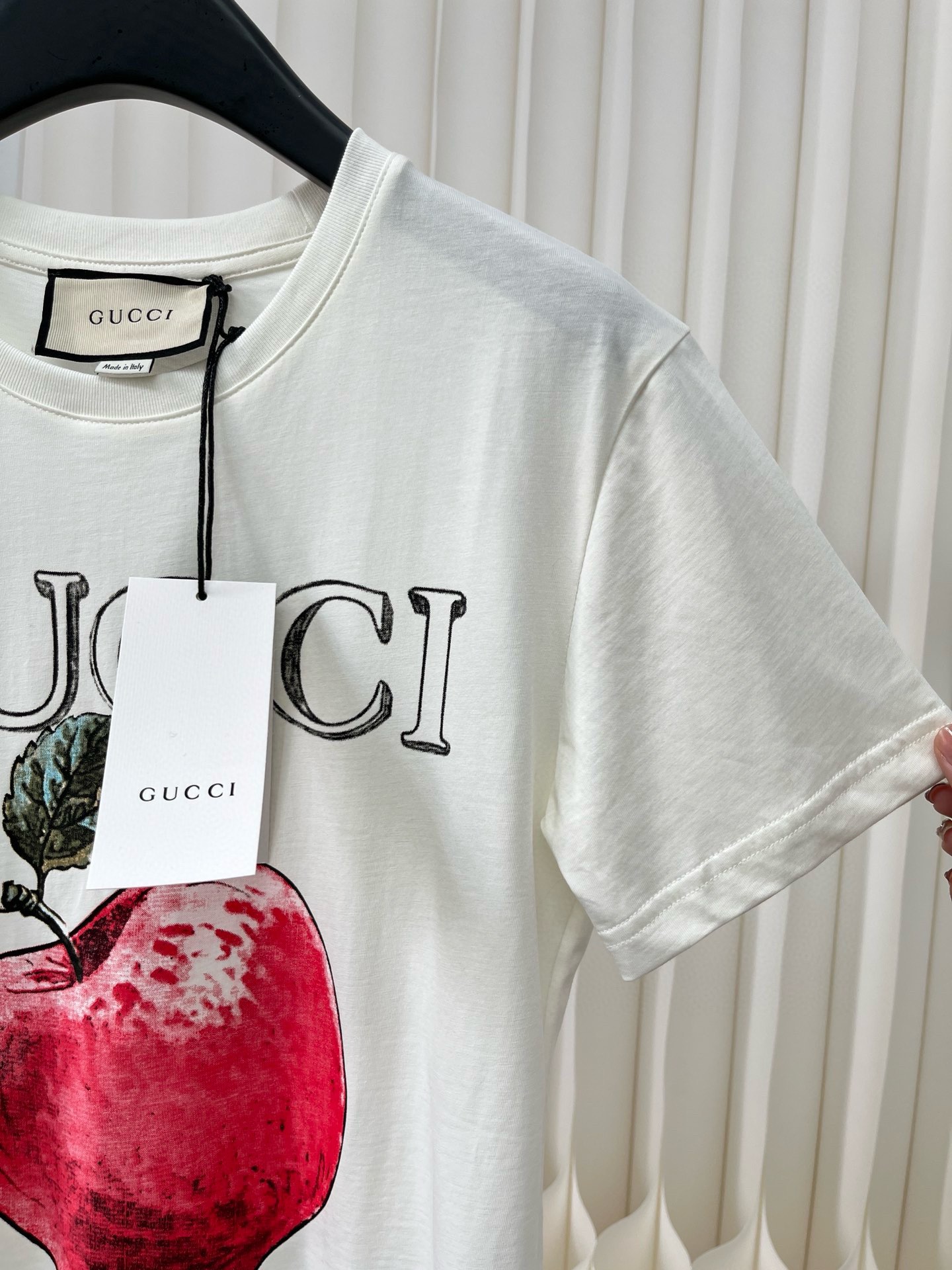 gucci t シャツ テニスコピートップス 綿100％ リンゴプリント 半袖 シンプル 人気 柔らかい ホワイト_3