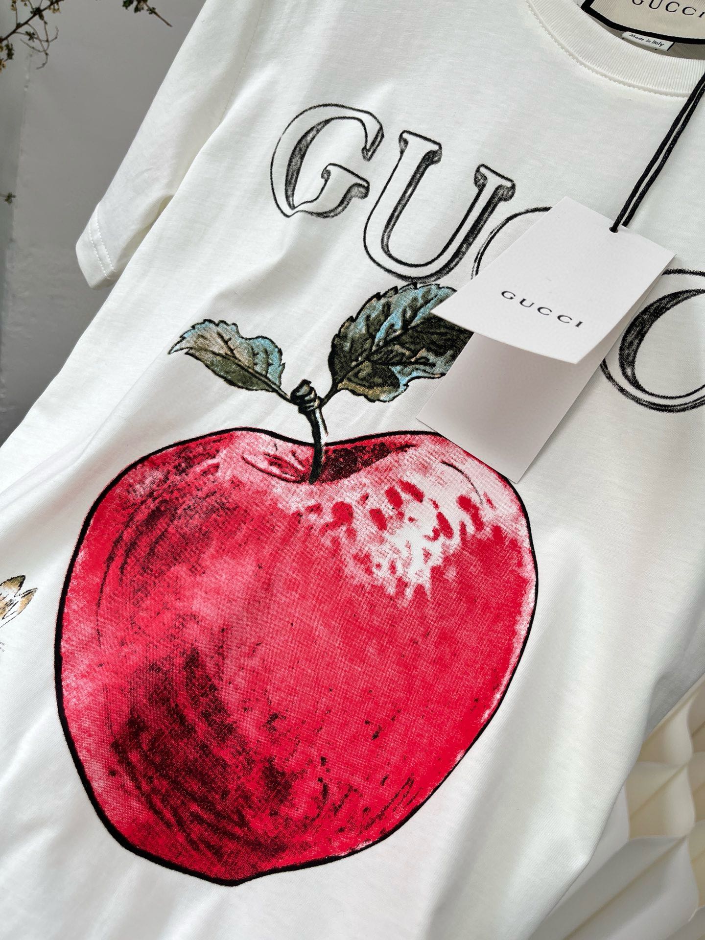 gucci t シャツ テニスコピートップス 綿100％ リンゴプリント 半袖 シンプル 人気 柔らかい ホワイト_4