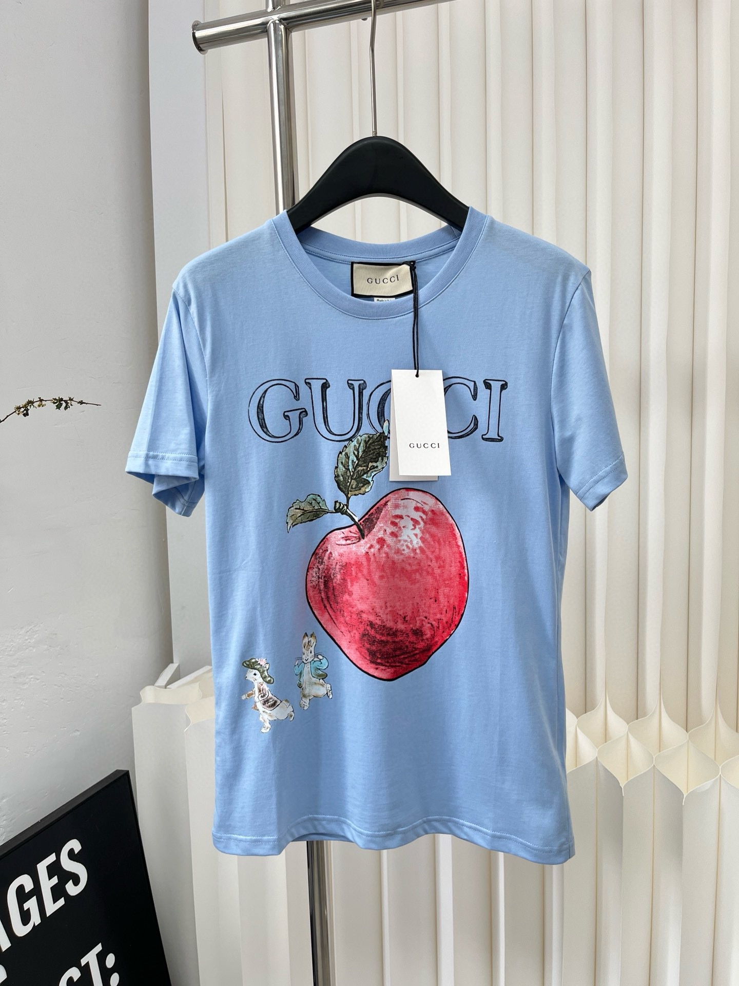 gucci t シャツ ディズニースーパーコピートップス 綿100％ リンゴプリント 半袖 シンプル 人気 柔らかい ブルー_1