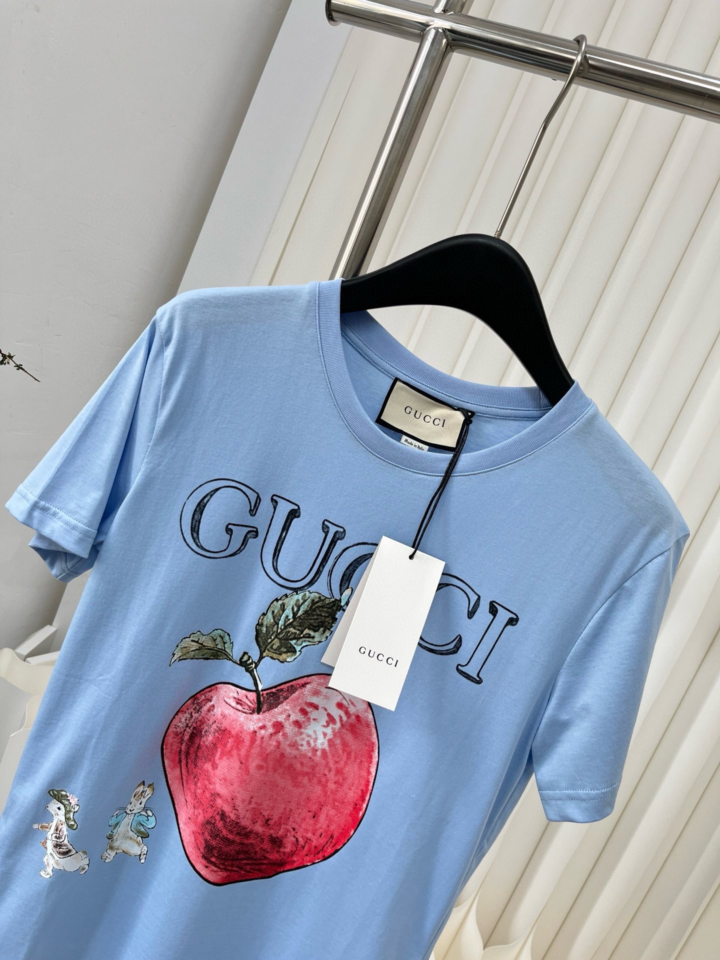 gucci t シャツ ディズニースーパーコピートップス 綿100％ リンゴプリント 半袖 シンプル 人気 柔らかい ブルー_2