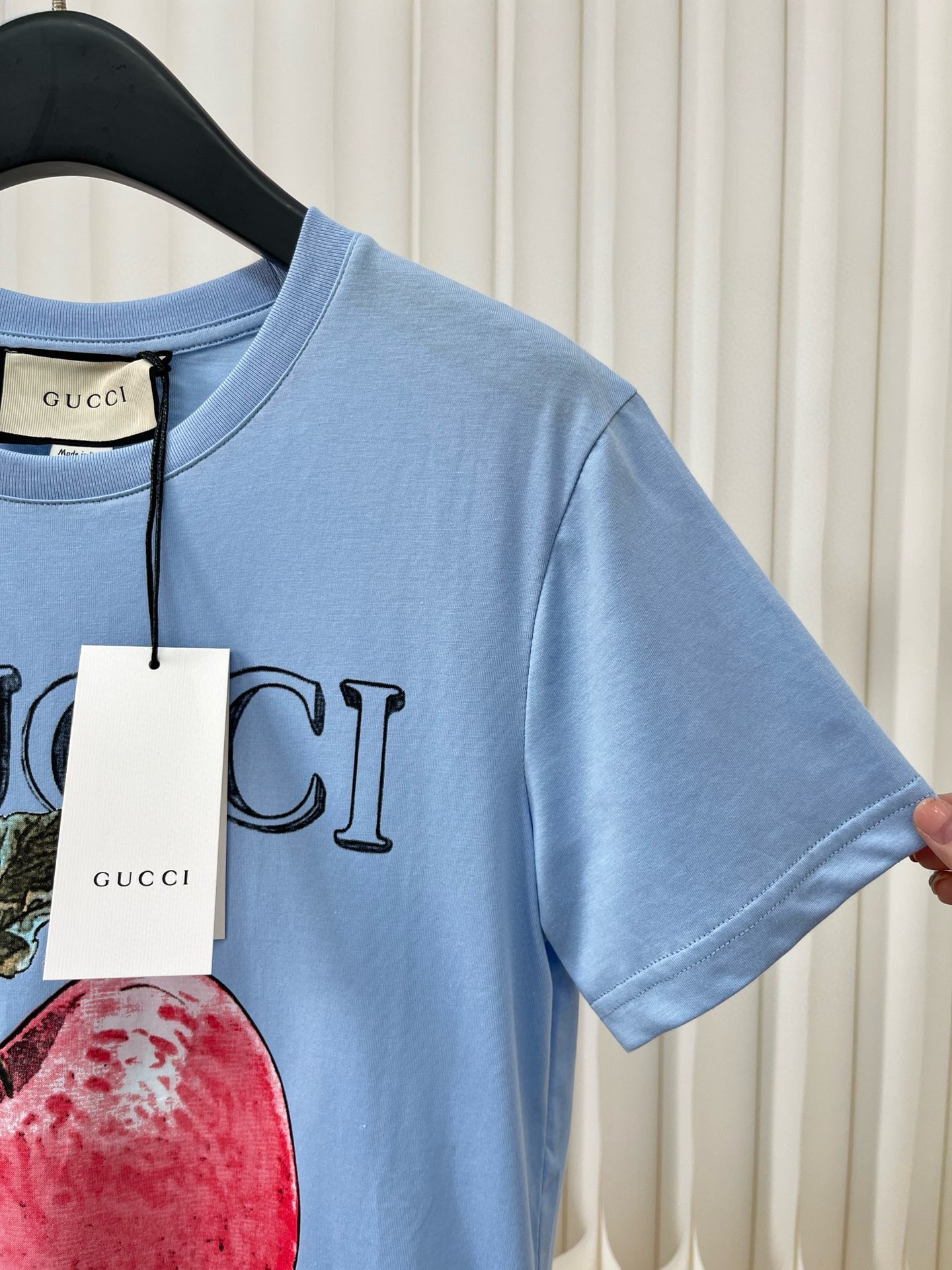 gucci t シャツ ディズニースーパーコピートップス 綿100％ リンゴプリント 半袖 シンプル 人気 柔らかい ブルー_3