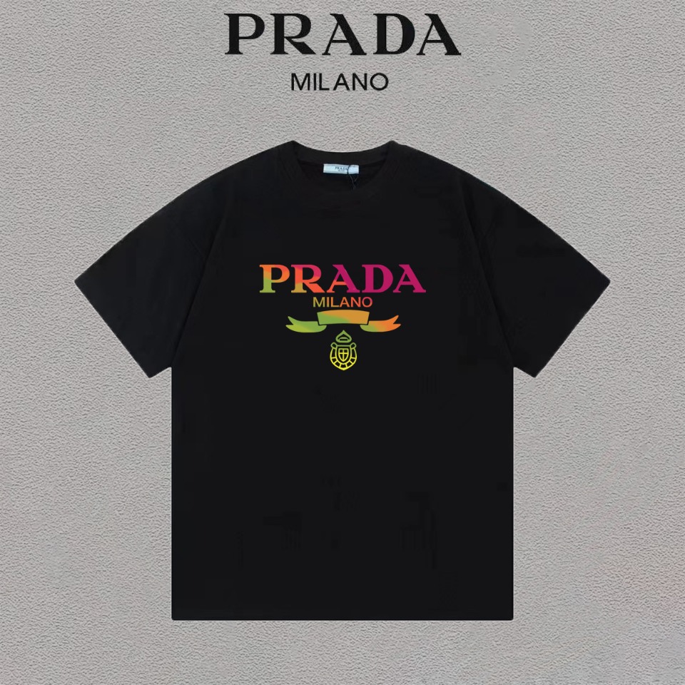 prada t シャツスーパーコピー トップス 半袖 ロゴプリント 柔らかい 綿100％ シンプル ブラック_1