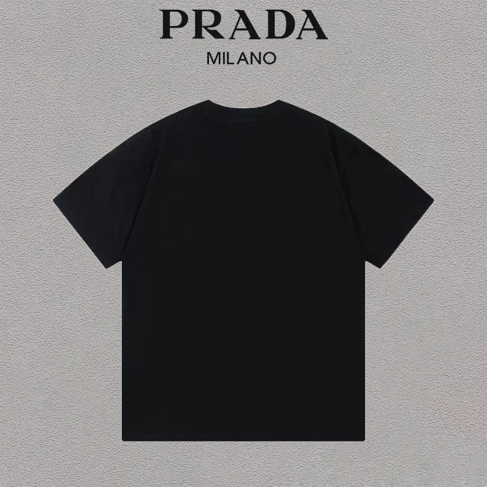 prada t シャツスーパーコピー トップス 半袖 ロゴプリント 柔らかい 綿100％ シンプル ブラック_2