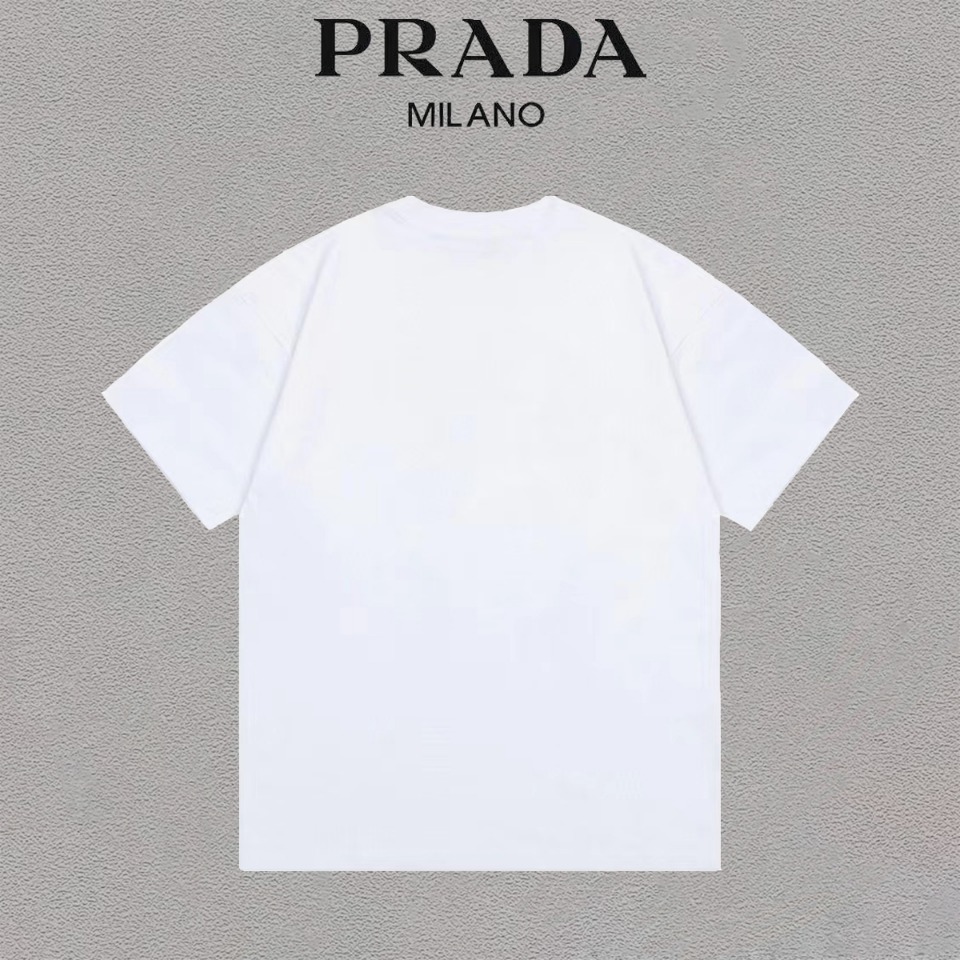 prada ティー シャツ激安通販 トップス  Tシャツ 綿100％ 半袖 柔らかい プリント 2色可選 ホワイト_2