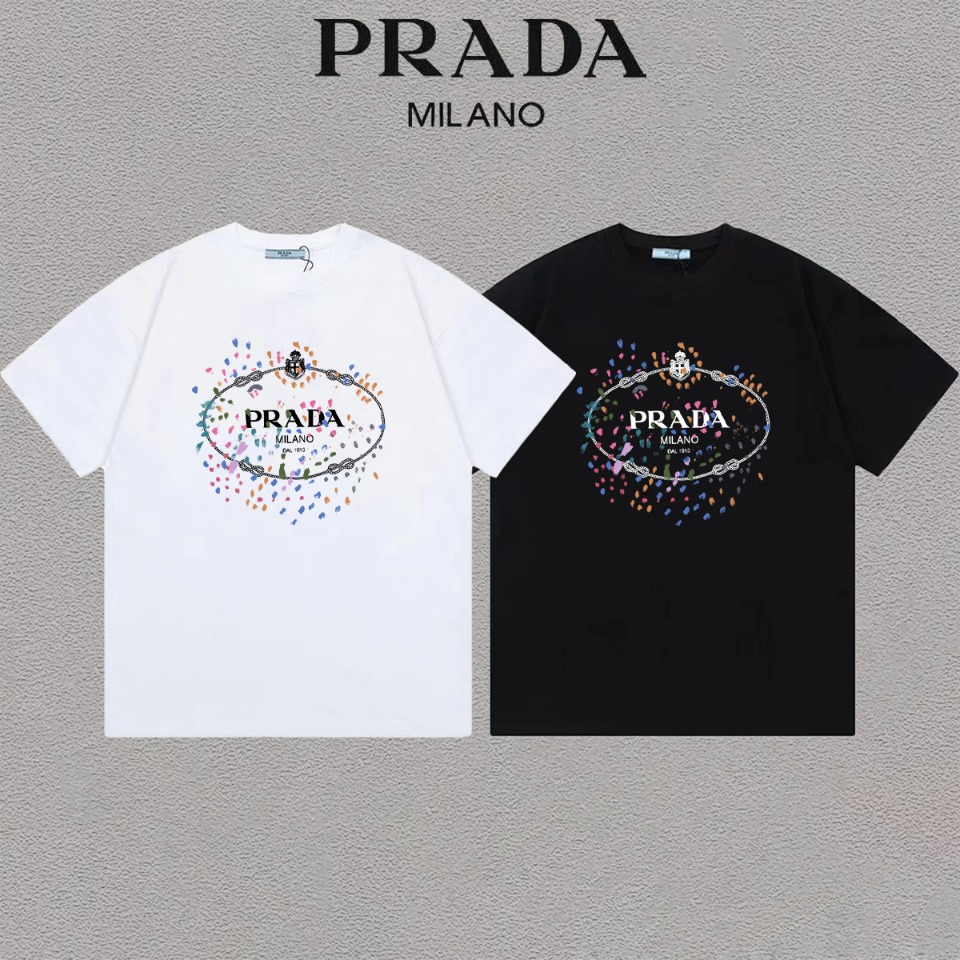 prada ティー シャツ激安通販 トップス  Tシャツ 綿100％ 半袖 柔らかい プリント 2色可選 ホワイト_3