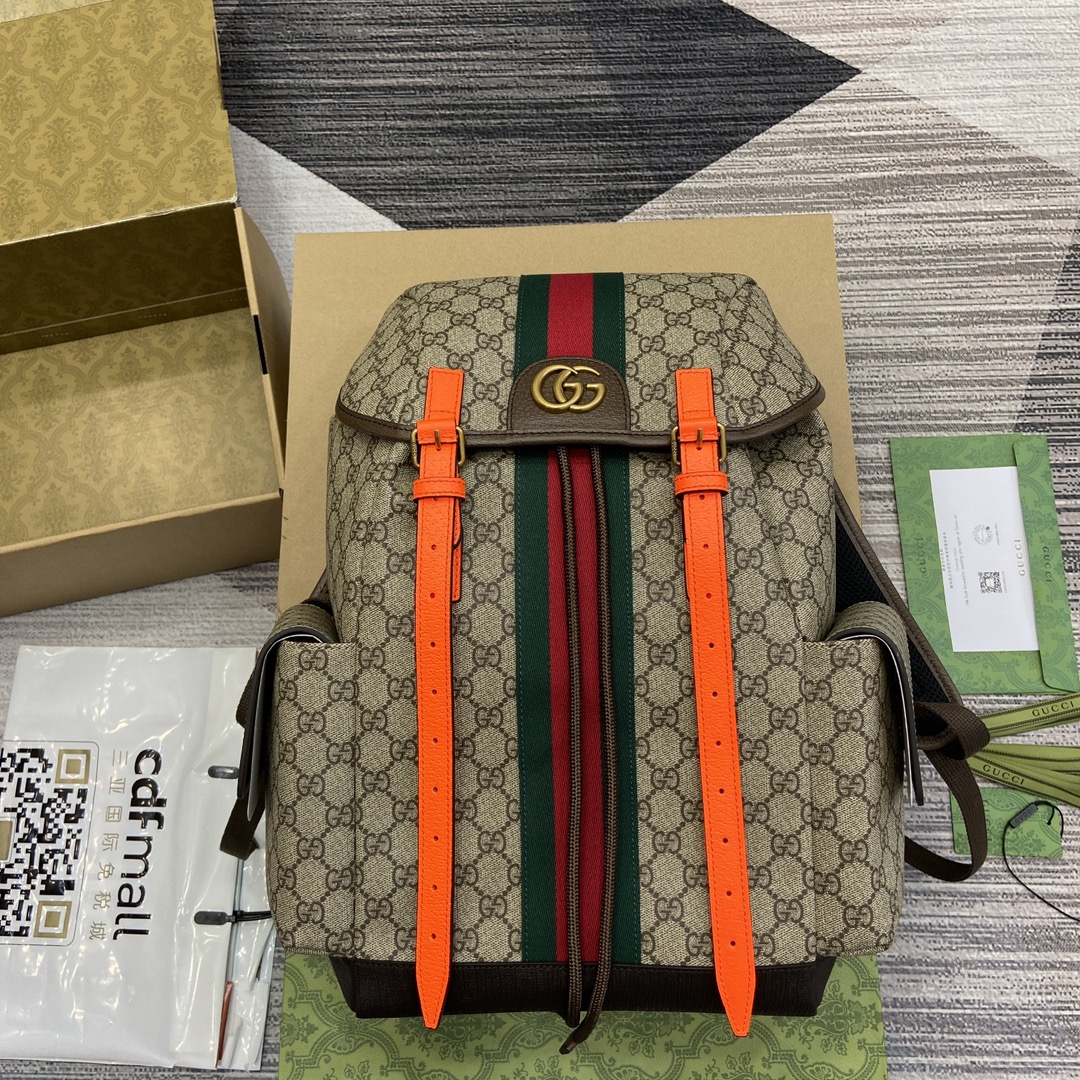 gucci リュックスーパーコピーバックバッグ 型番598140 肩掛け 花柄 Ophidiaシリーズ 都市風 オレンジ縞_1