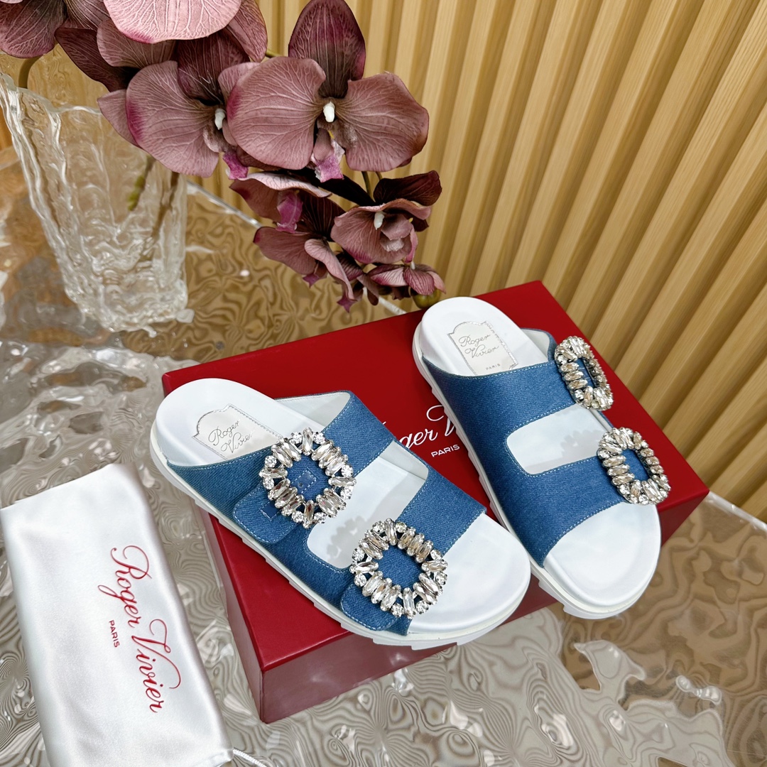 夏日 スリッパ roger vivier サンダルスーパーコピー 厚底シューズ 歩きやすい キラキラ 目を引く ファッション ブルー_1