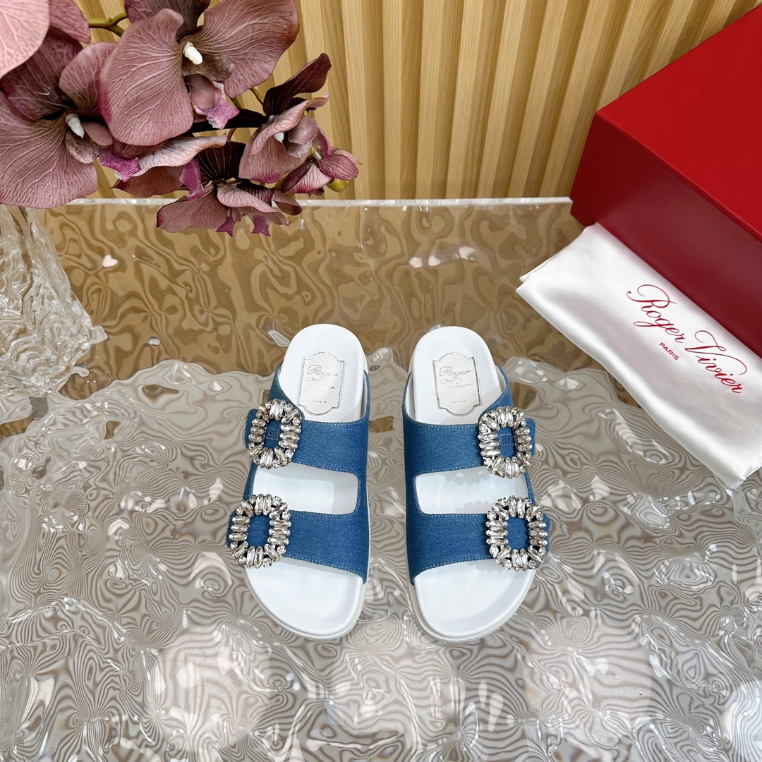 夏日 スリッパ roger vivier サンダルスーパーコピー 厚底シューズ 歩きやすい キラキラ 目を引く ファッション ブルー_4