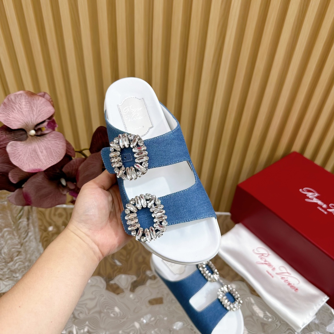 夏日 スリッパ roger vivier サンダルスーパーコピー 厚底シューズ 歩きやすい キラキラ 目を引く ファッション ブルー_8