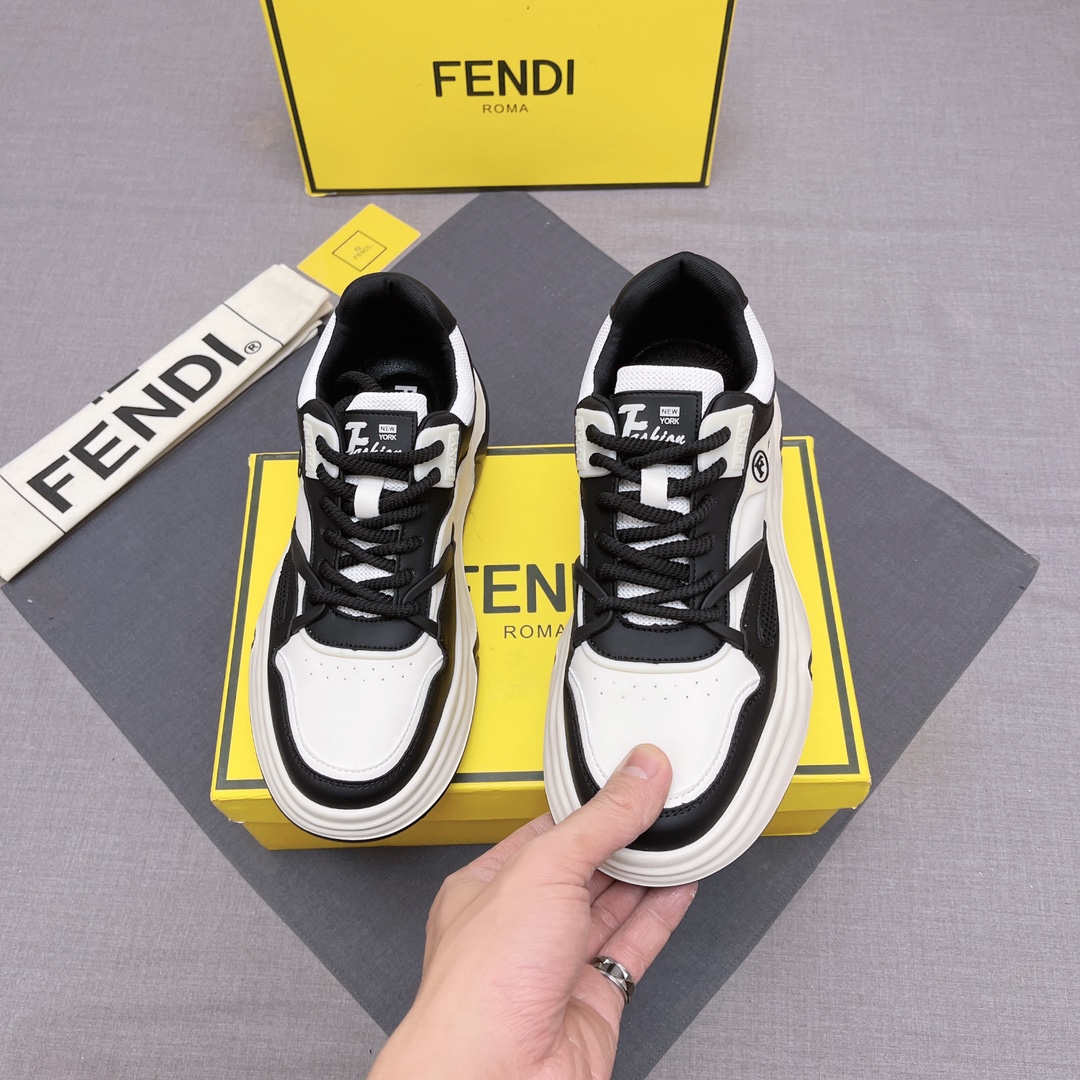 FENDI 華やかな フェンディ スニーカー 米倉涼子偽物 軽量 シューズ 通気性いい メンズ ブラック_4