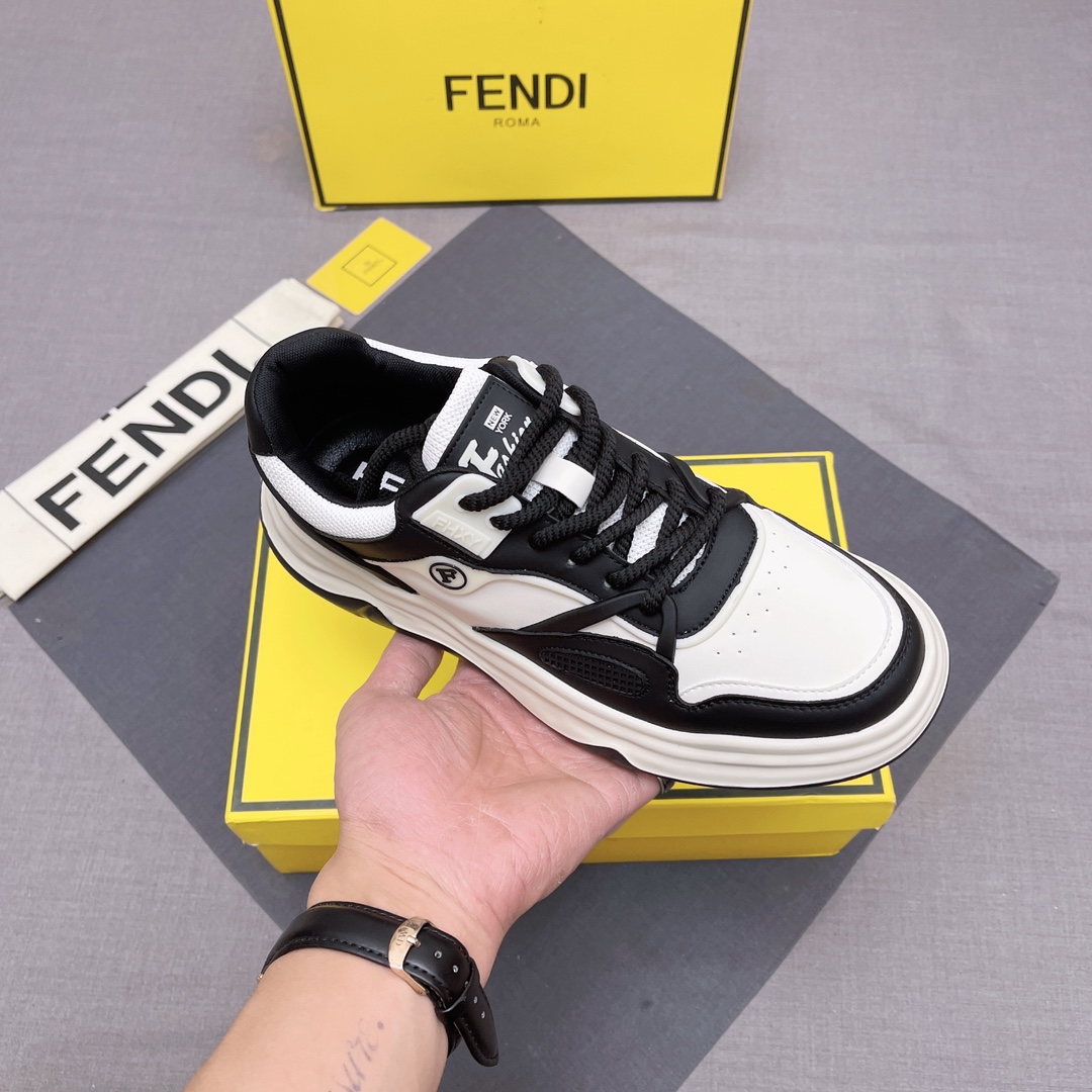 FENDI 華やかな フェンディ スニーカー 米倉涼子偽物 軽量 シューズ 通気性いい メンズ ブラック_6