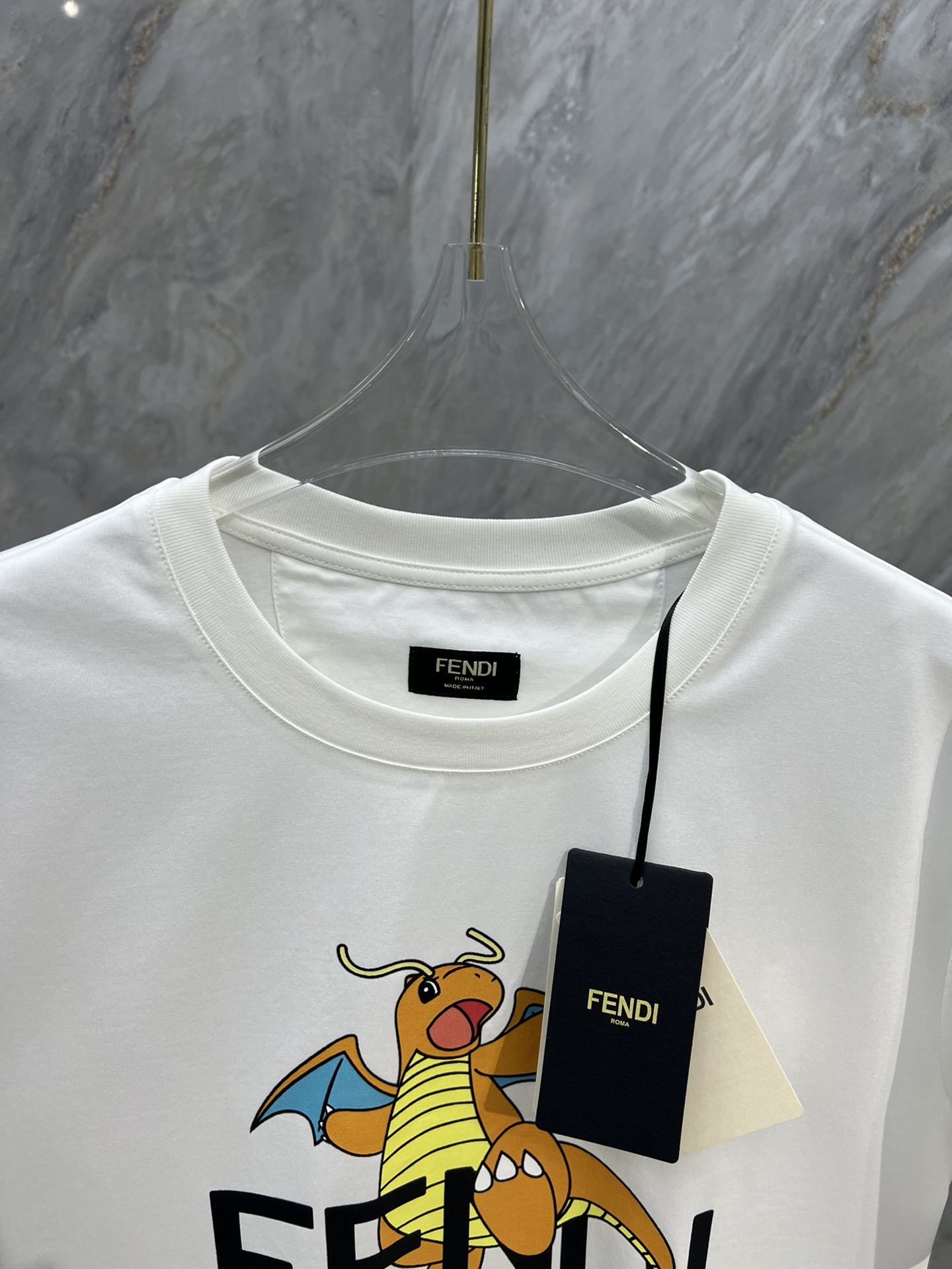 fendi ティー シャツコピー Tシャツ 半袖 トップス ゆったり 夏服 純綿 刺繍 プリント 男女兼用  ホワイト_3