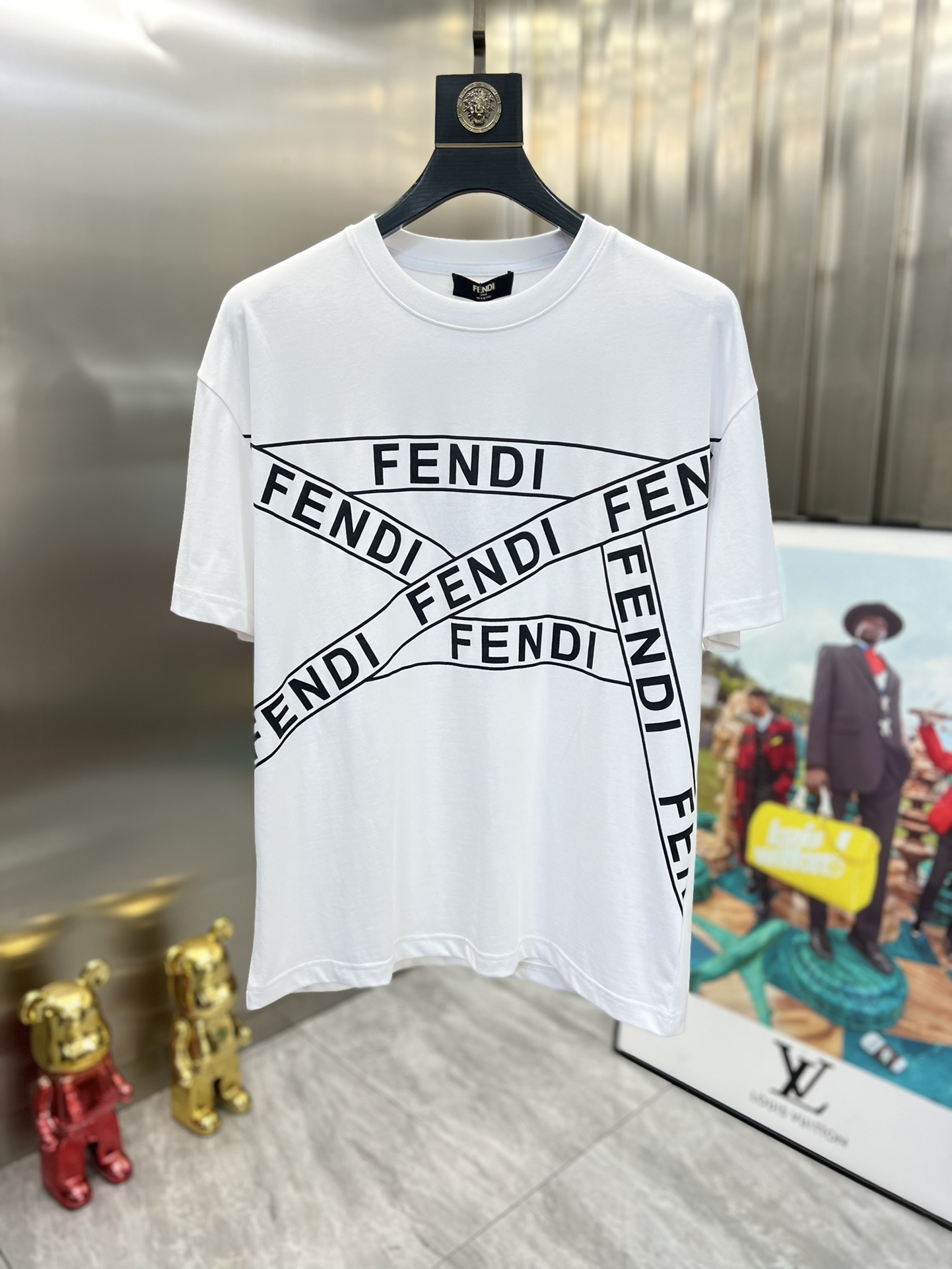 fendi t シャツ モンスタースーパーコピー 半袖 トップス 純綿 ロゴプリント ファッション ホワイト_1