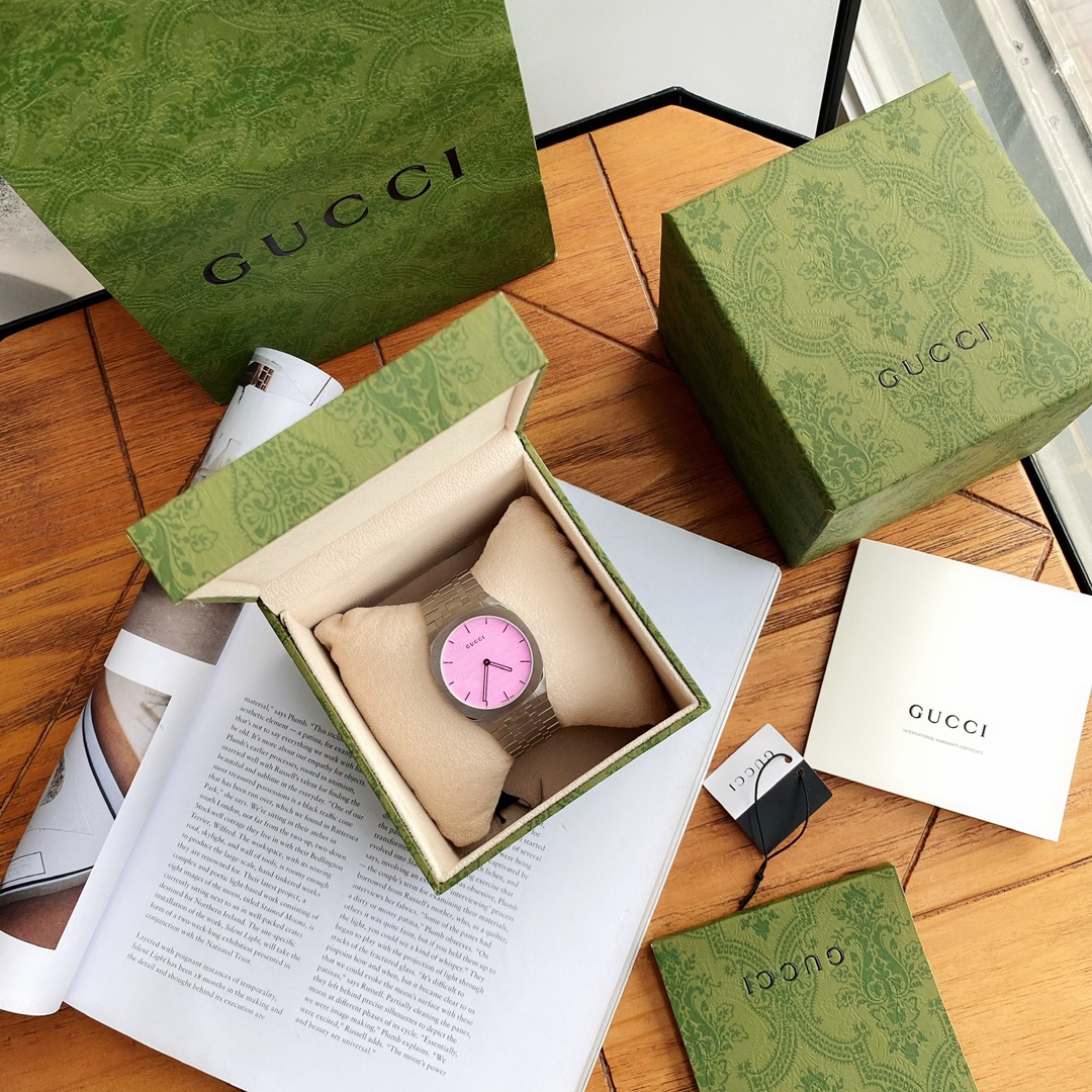 超薄い gucci の 腕時計偽物 ウォッチ うで時計 防水 優雅 ファッション 25Hシリーズ ピンク_1