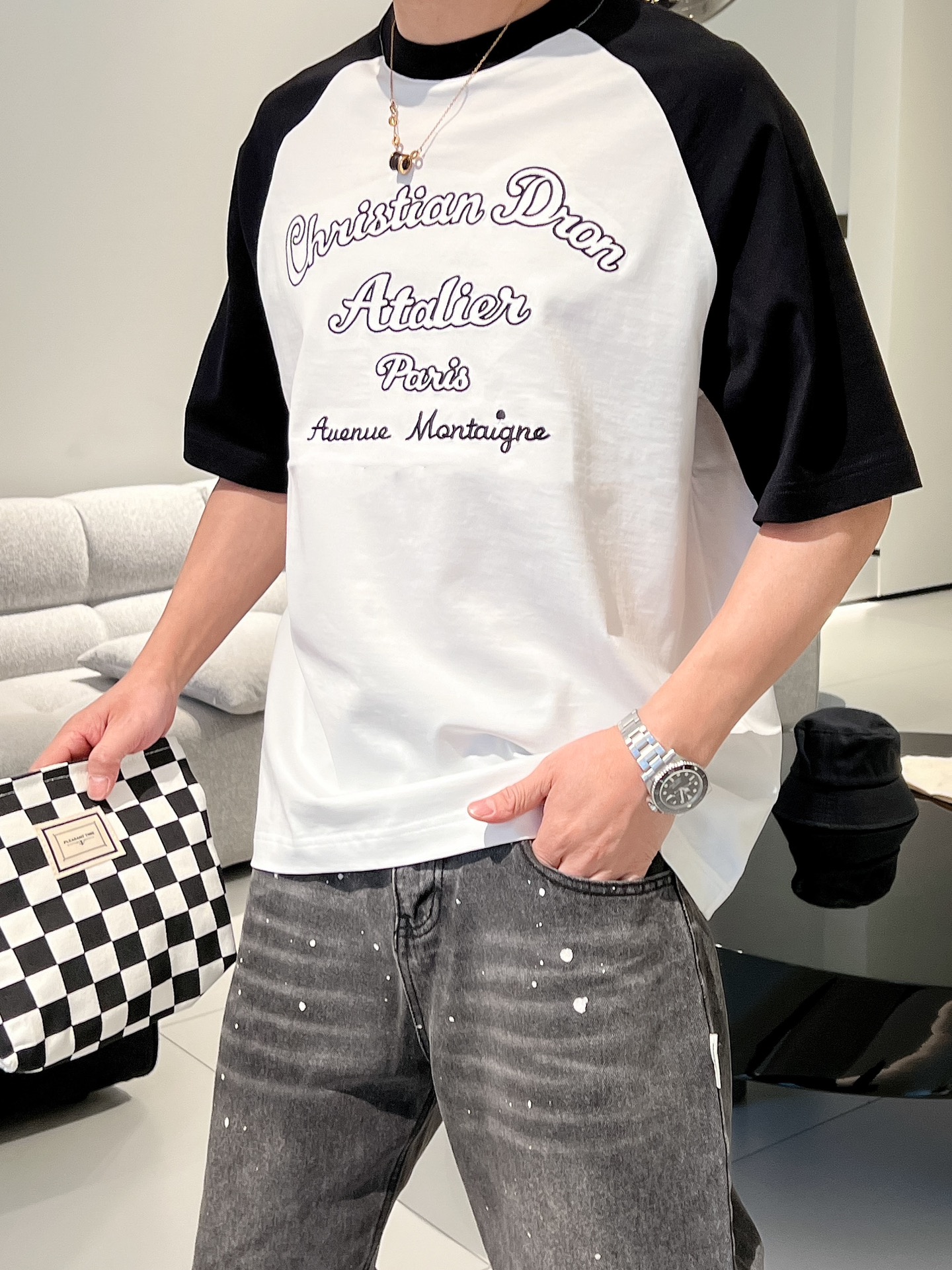 藤原聡 ディオールtシャツ激安通販 トップス  純綿 半袖 ゆったり ロゴプリント 品質保証 ホワイト_3