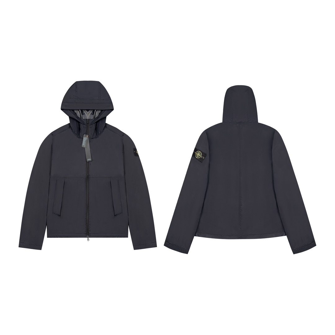 stone island シャツ ジャケットスーパーコピー アウター トップス フード付き 防水 防風 通気 ブラック_1