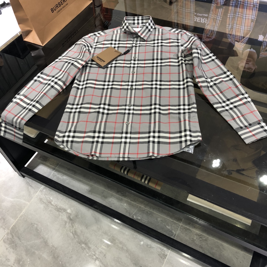 burberry シャツ キッズＮ級品 長袖 トップス ビジネス 通勤 格子模様 柔らかい 純綿 グレイ_1