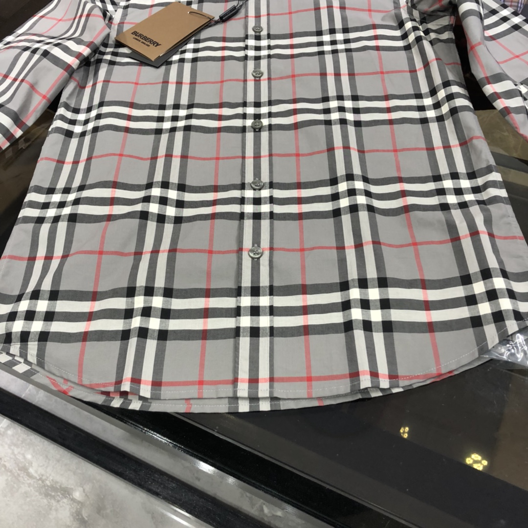 burberry シャツ キッズＮ級品 長袖 トップス ビジネス 通勤 格子模様 柔らかい 純綿 グレイ_3