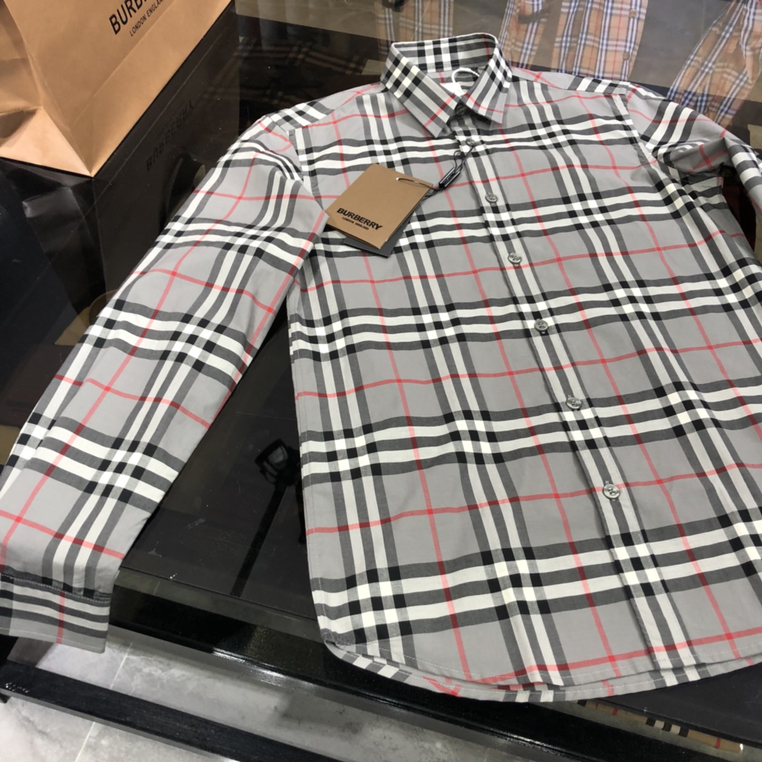 burberry シャツ キッズＮ級品 長袖 トップス ビジネス 通勤 格子模様 柔らかい 純綿 グレイ_4