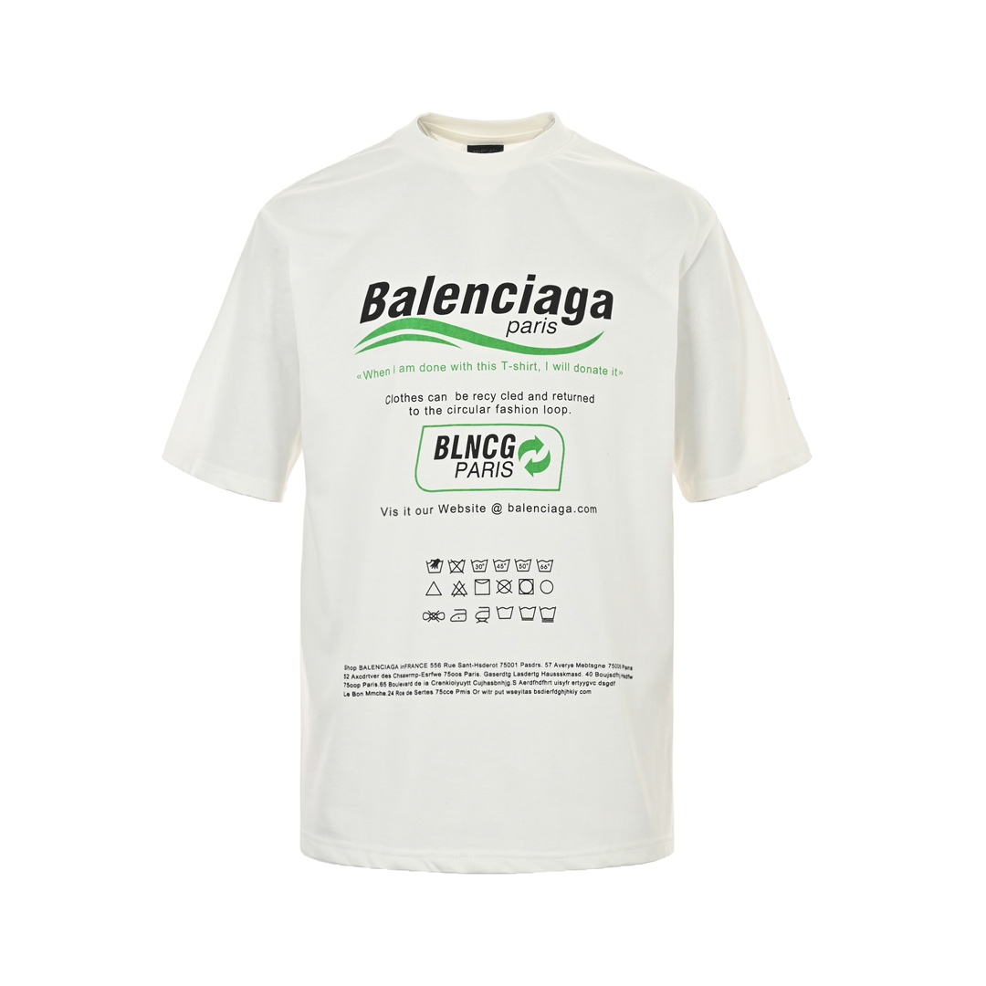 純綿 トップス バレンシアガtシャツＮ級品 半袖 リサイクルロゴプリント シンプル 柔軟 ホワイト_1