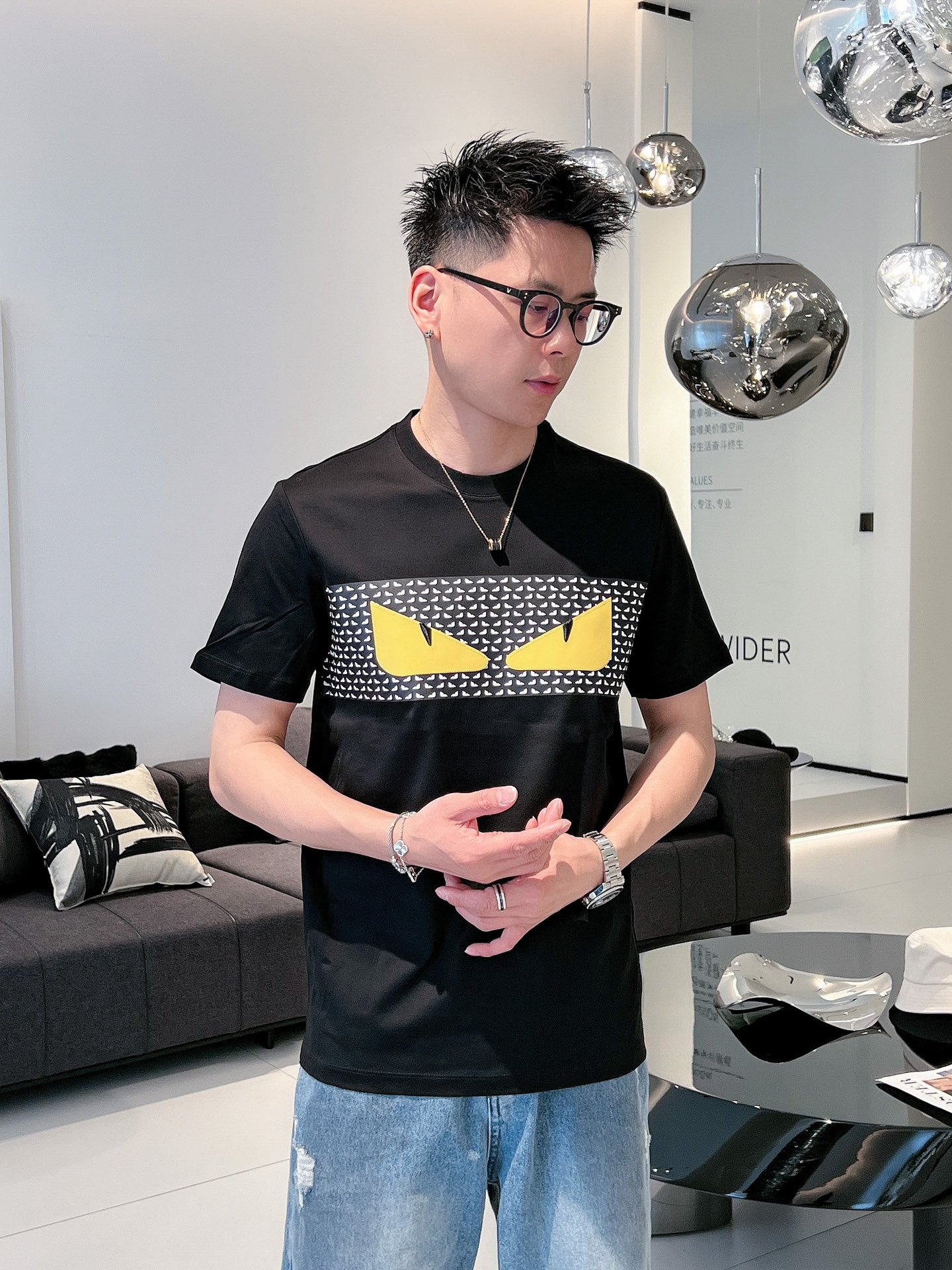 fendi シャツ 半袖スーパーコピー 純綿 トップス Tシャツ プリント 柔らかい セール開催中 ブラック_12