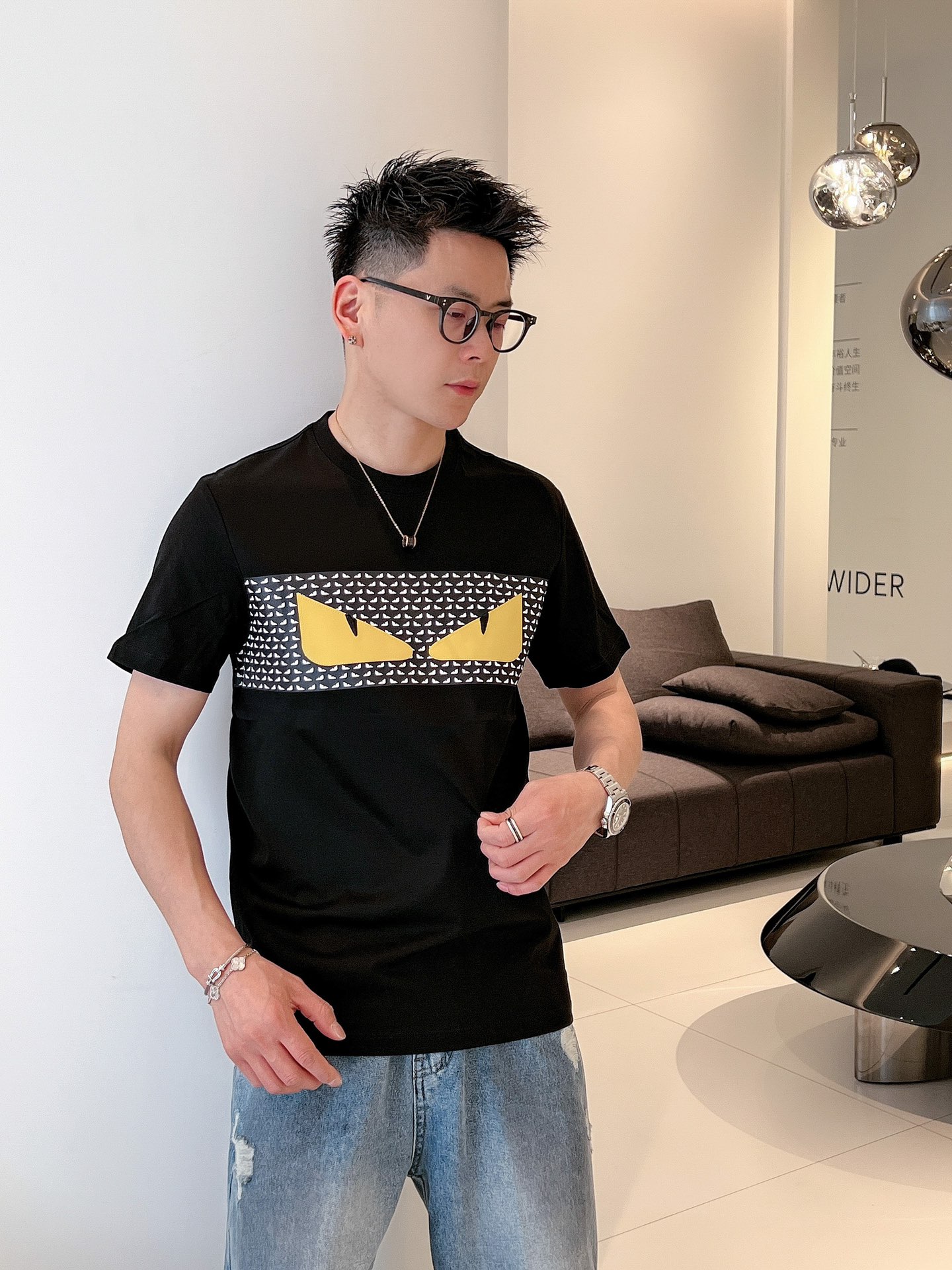 fendi シャツ 半袖スーパーコピー 純綿 トップス Tシャツ プリント 柔らかい セール開催中 ブラック_15